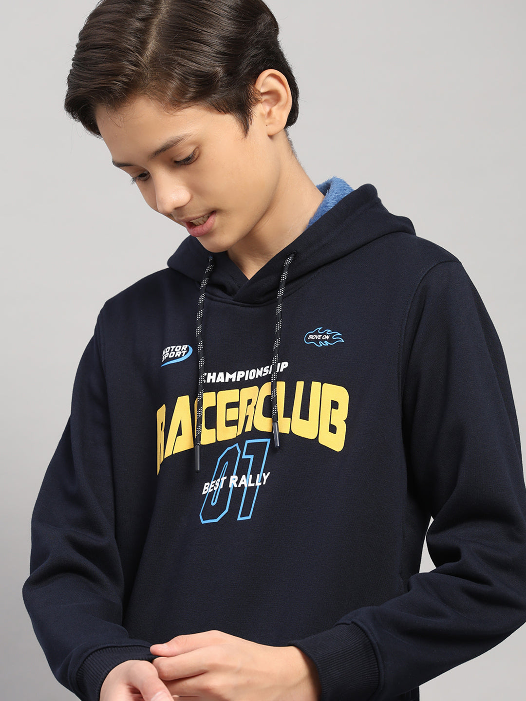 Boys Navy Blue Printed Round Neck Full Sleeve Sweatshirt