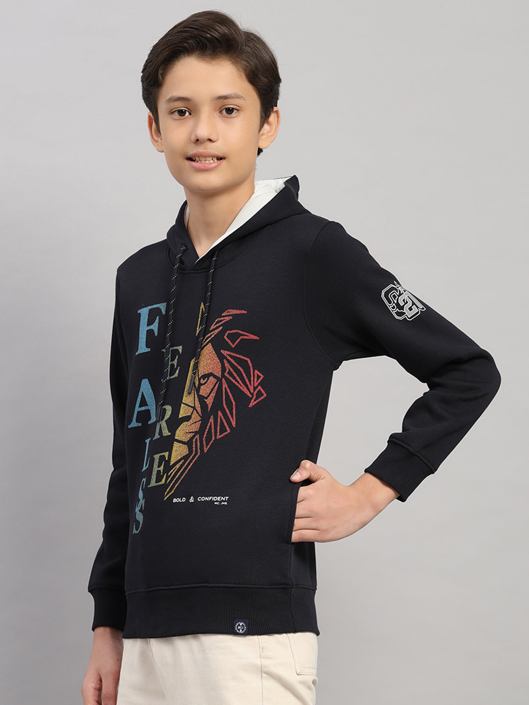 Boys Navy Blue Printed Round Neck Full Sleeve Sweatshirt