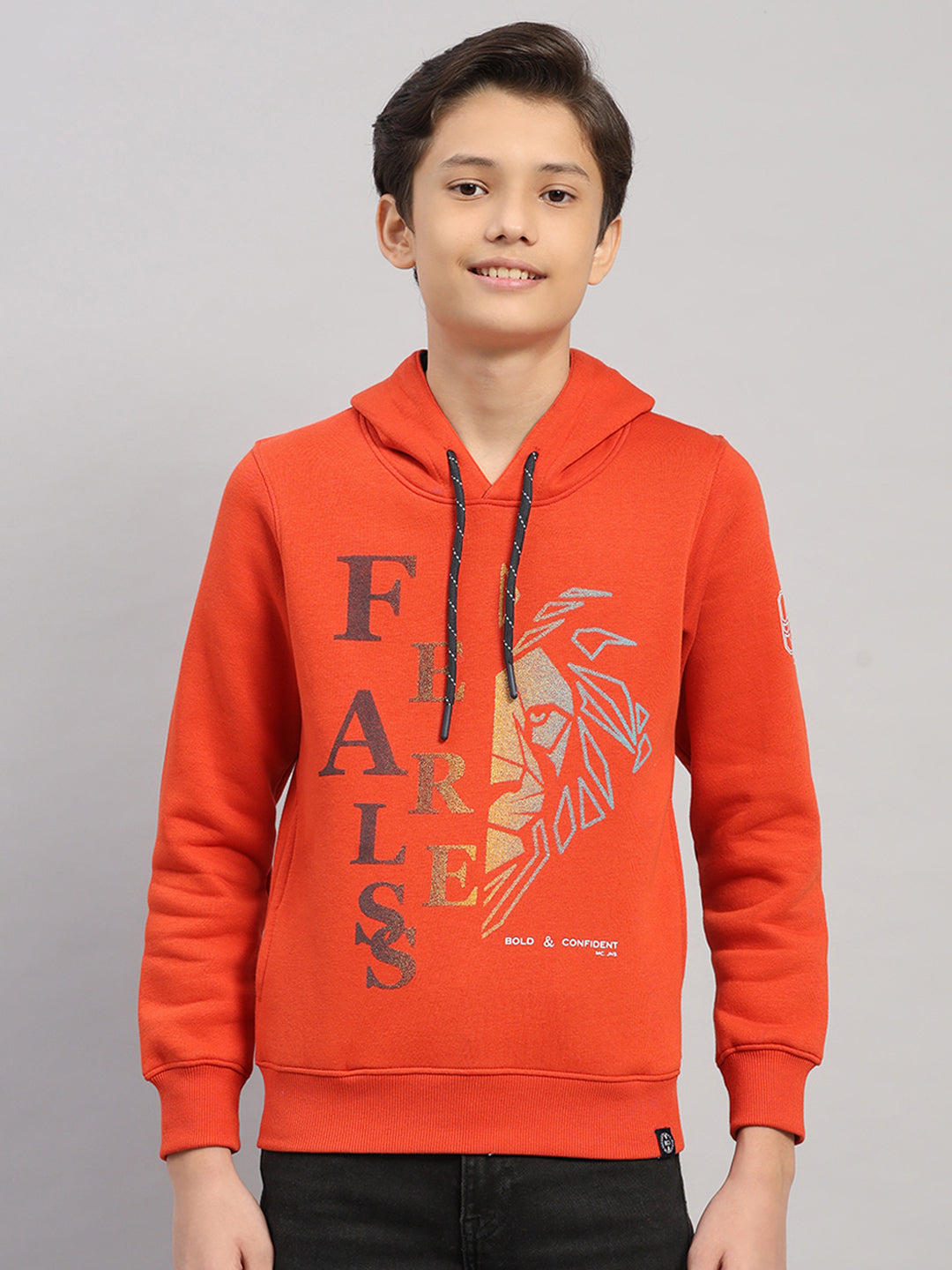 Boys Rust Printed Round Neck Full Sleeve Sweatshirt