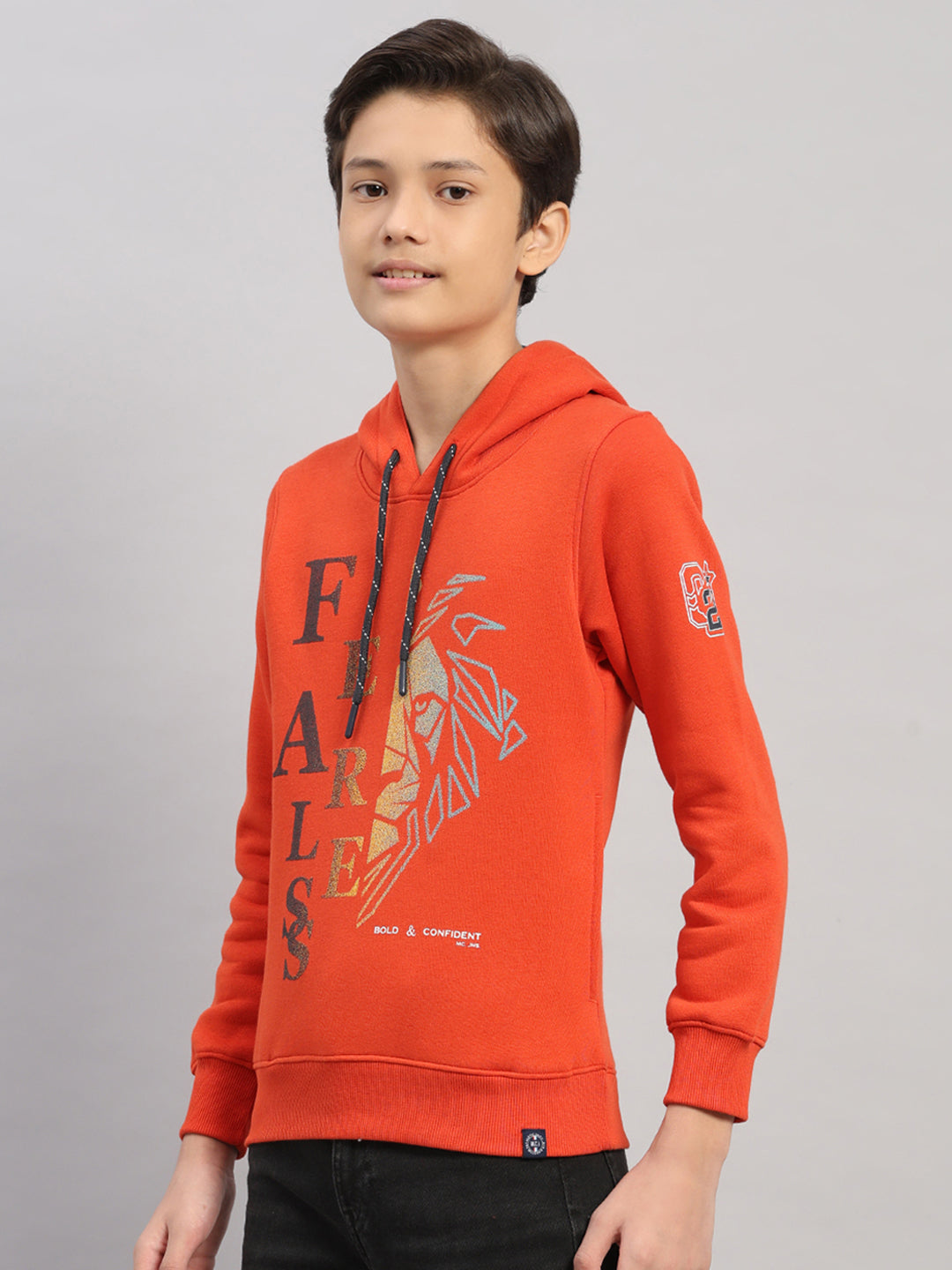 Boys Rust Printed Round Neck Full Sleeve Sweatshirt