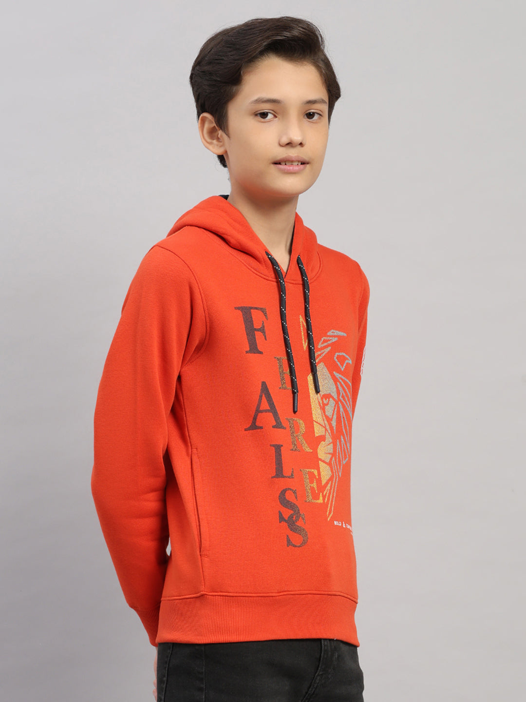 Boys Rust Printed Round Neck Full Sleeve Sweatshirt