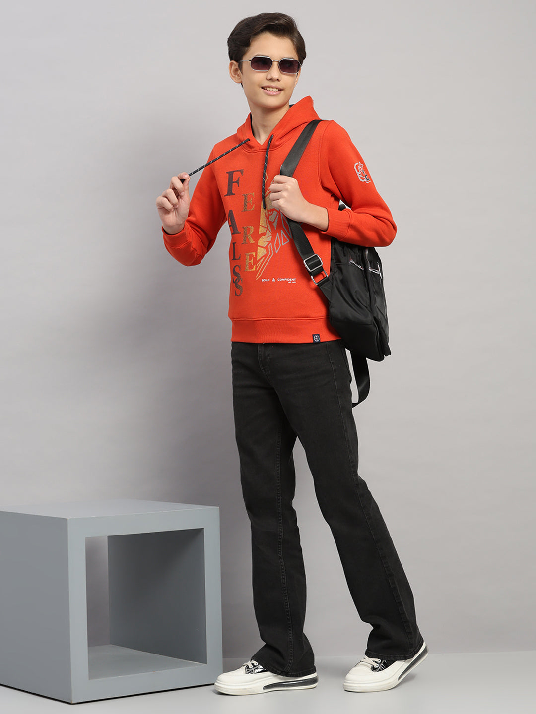 Boys Rust Printed Round Neck Full Sleeve Sweatshirt