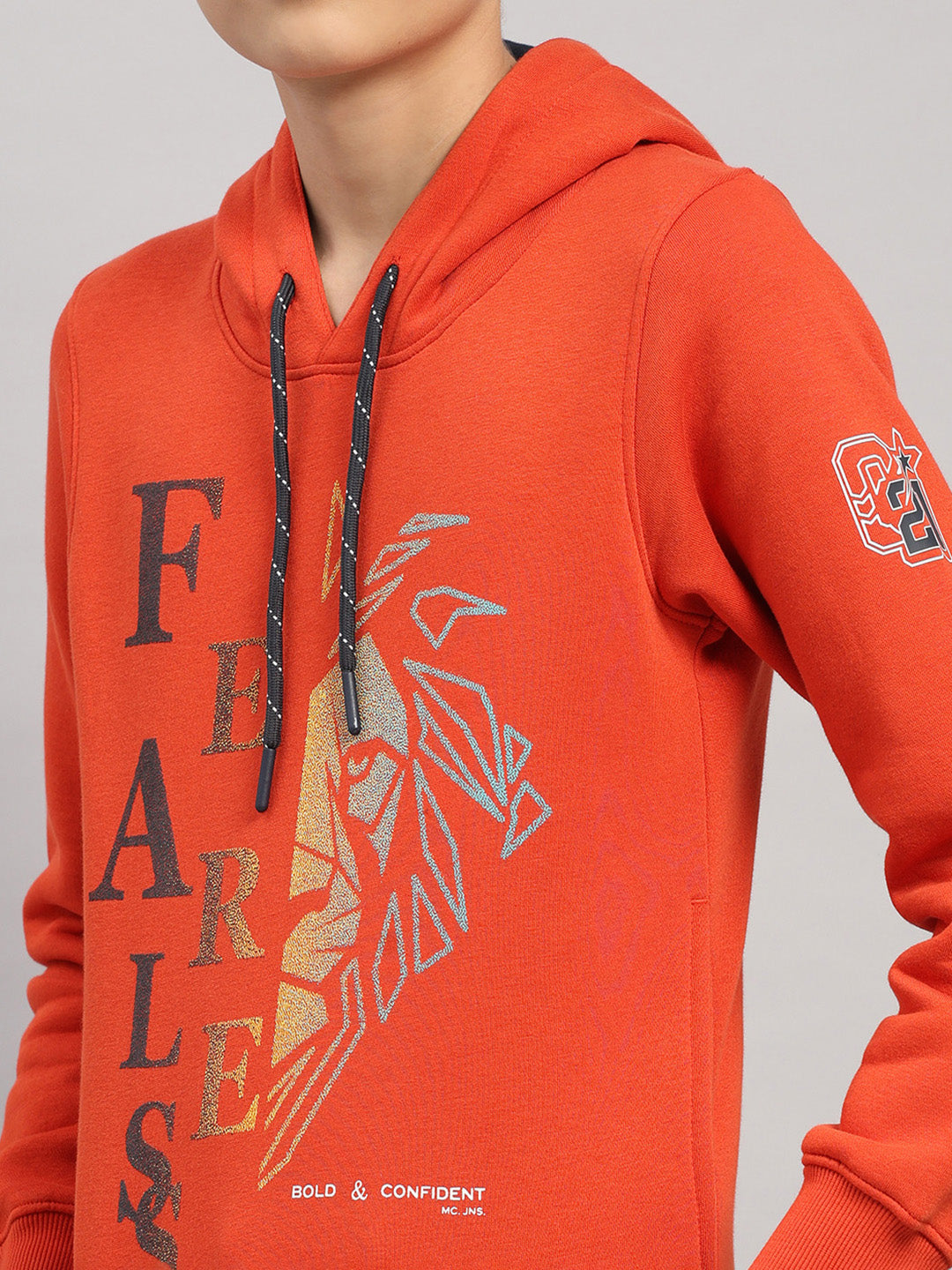 Boys Rust Printed Round Neck Full Sleeve Sweatshirt