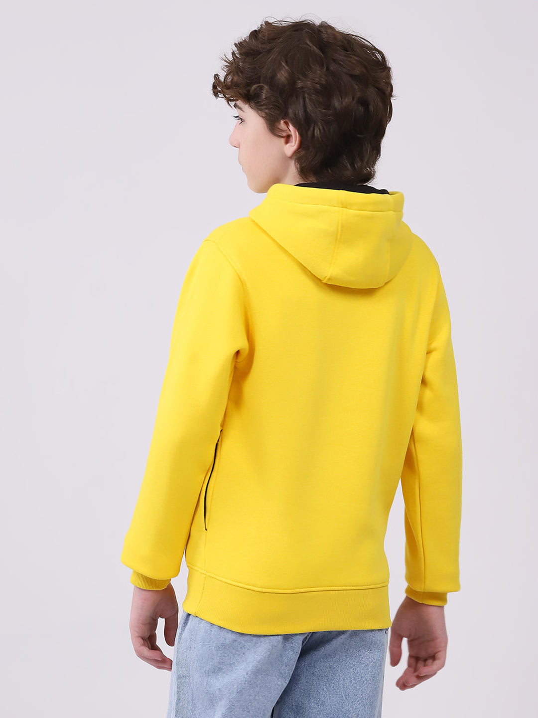 Boys Mustard Printed Hooded Full Sleeve Sweatshirt