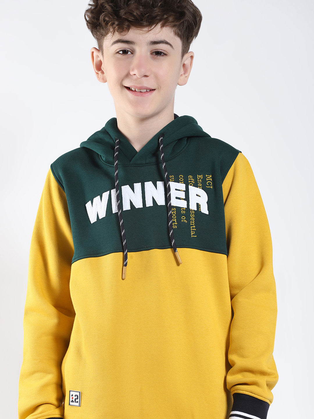 Boys Mustard Embroidered Round Neck Full Sleeve Sweatshirt