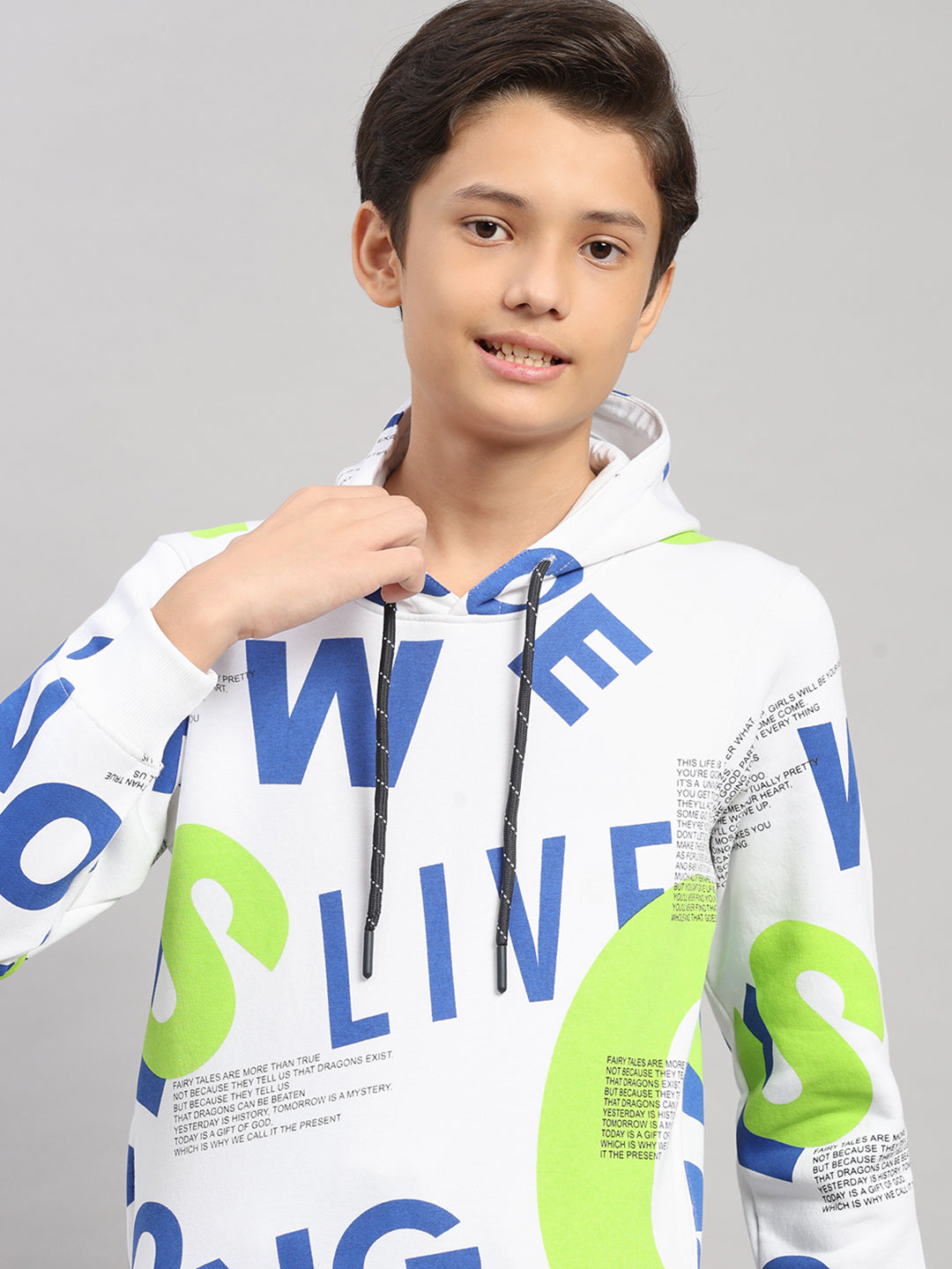 Boys Blue Printed Round Neck Full Sleeve Sweatshirt