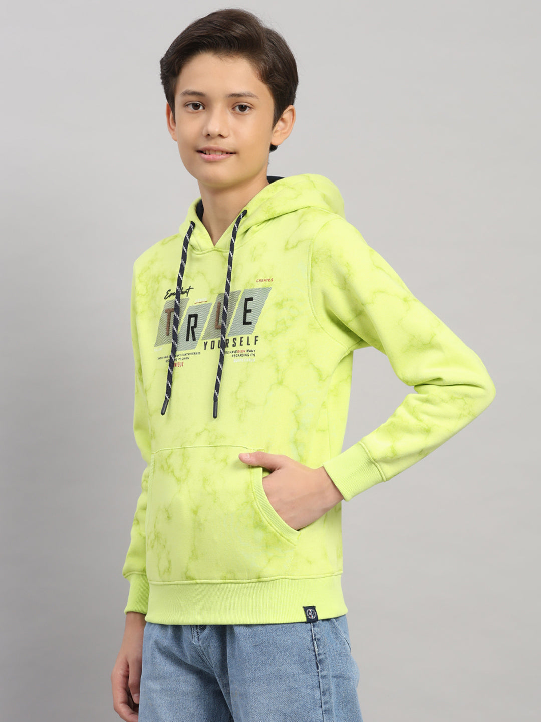 Boys Green Printed Round Neck Full Sleeve Sweatshirt