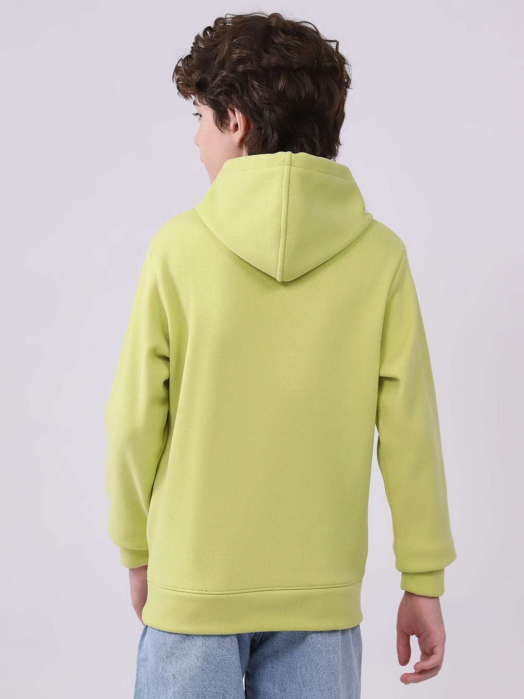 Boys Green Printed Hooded Full Sleeve Sweatshirt