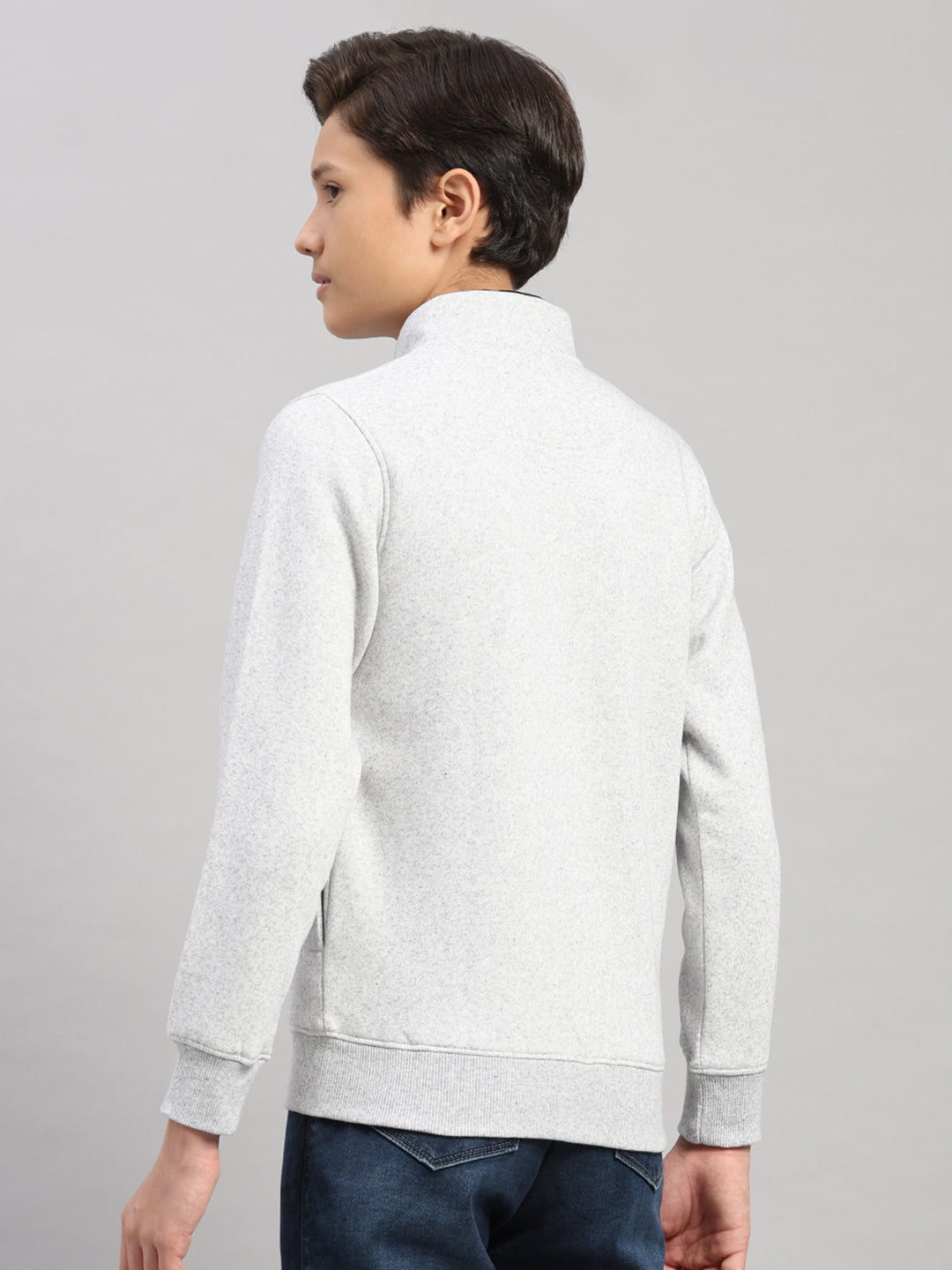 Boys Grey Melange Printed Turtle Neck Full Sleeve Sweatshirt