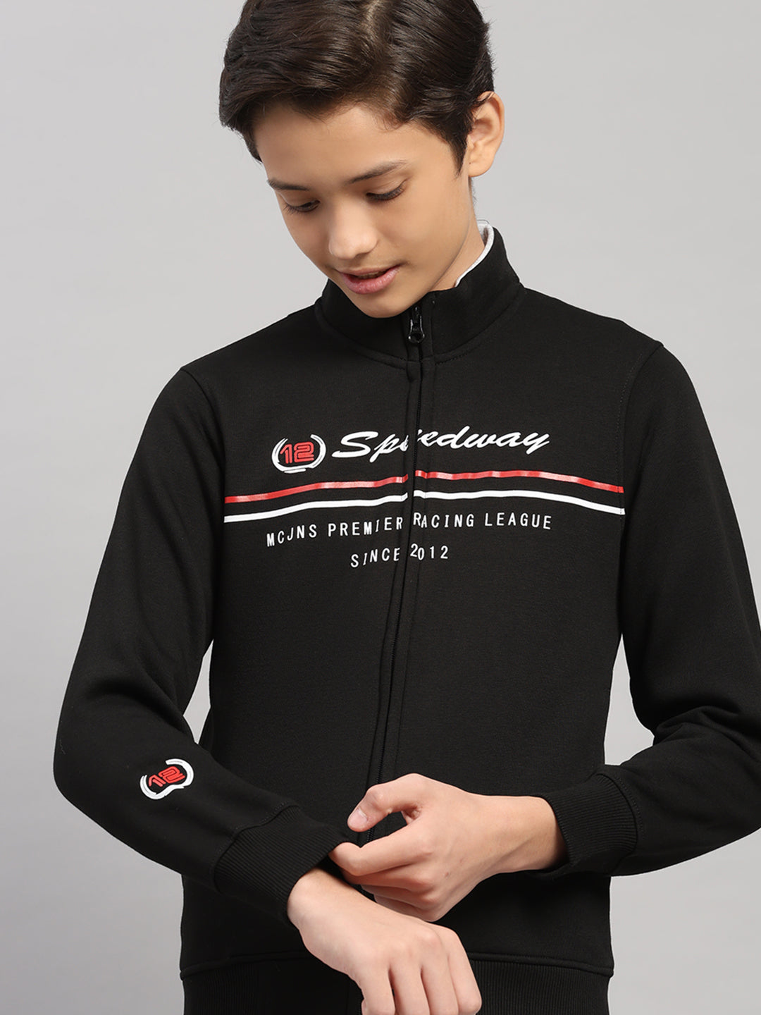 Boys Black Printed Turtle Neck Full Sleeve Sweatshirt