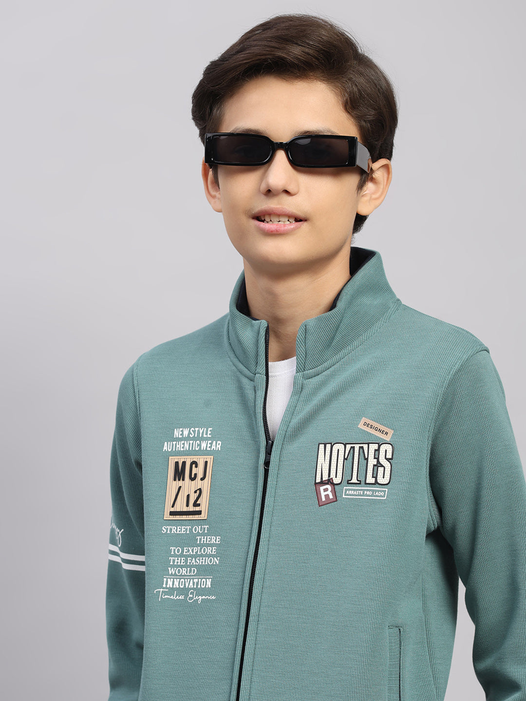Boys Green Printed Round Neck Full Sleeve Sweatshirt