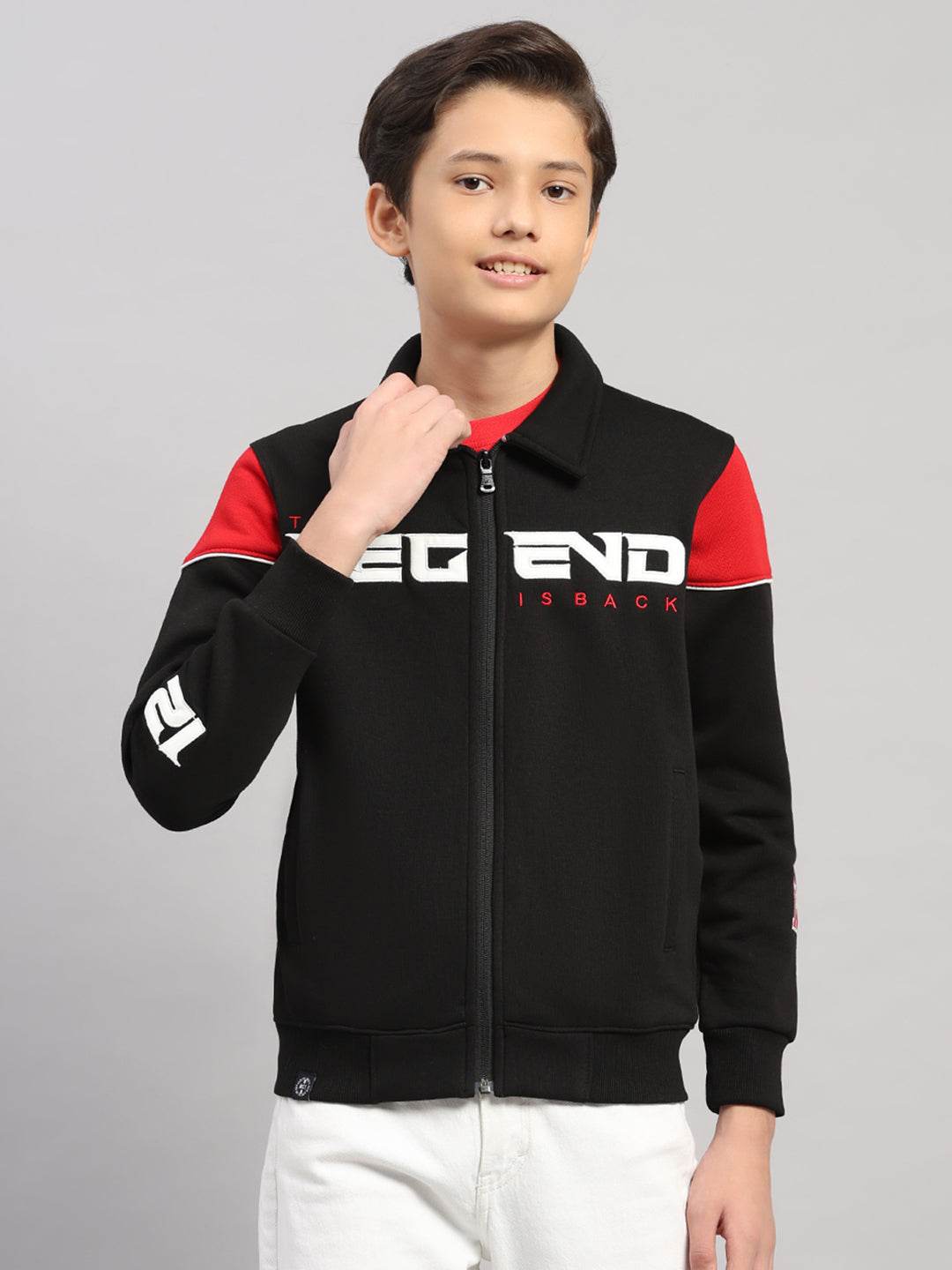 Boys Black Embroidered Collar Full Sleeve Shacket