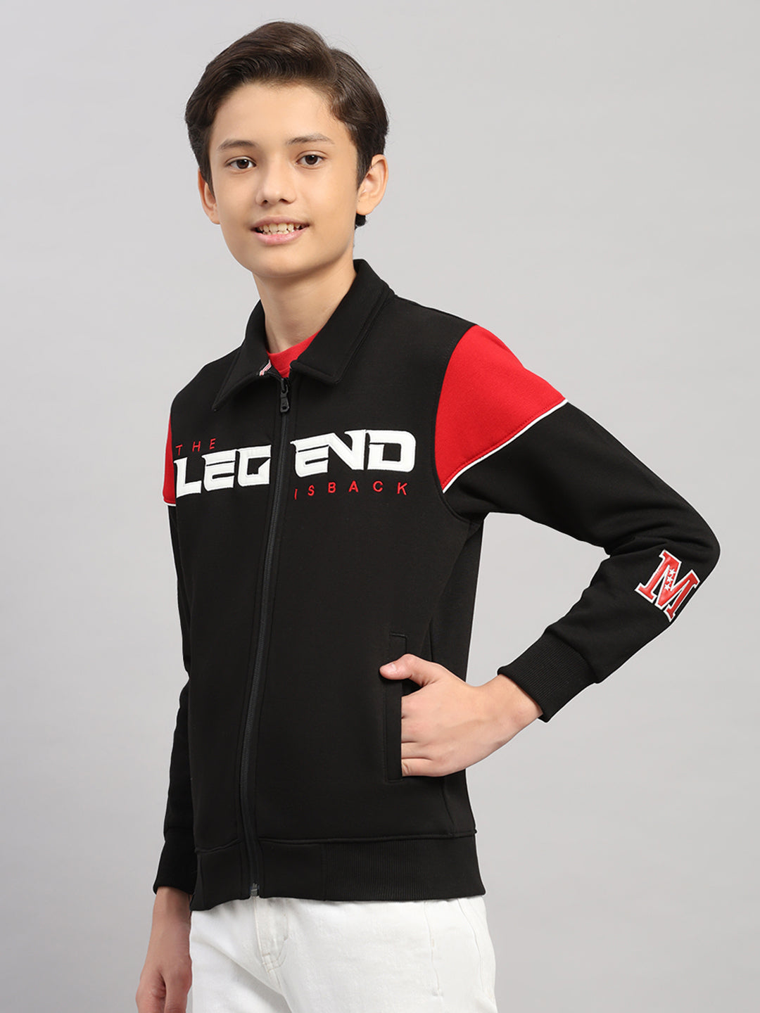Boys Black Embroidered Collar Full Sleeve Shacket