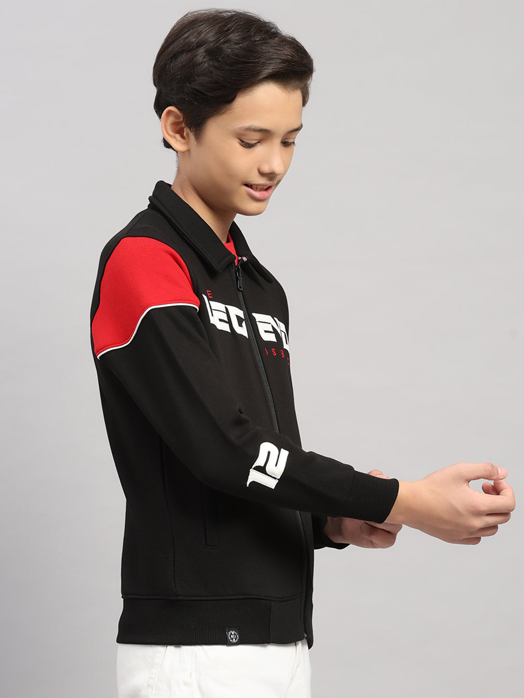 Boys Black Embroidered Collar Full Sleeve Shacket