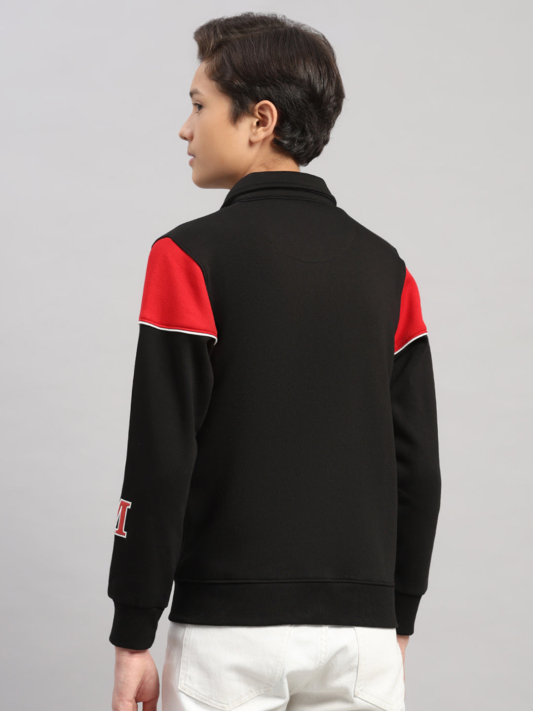 Boys Black Embroidered Collar Full Sleeve Shacket