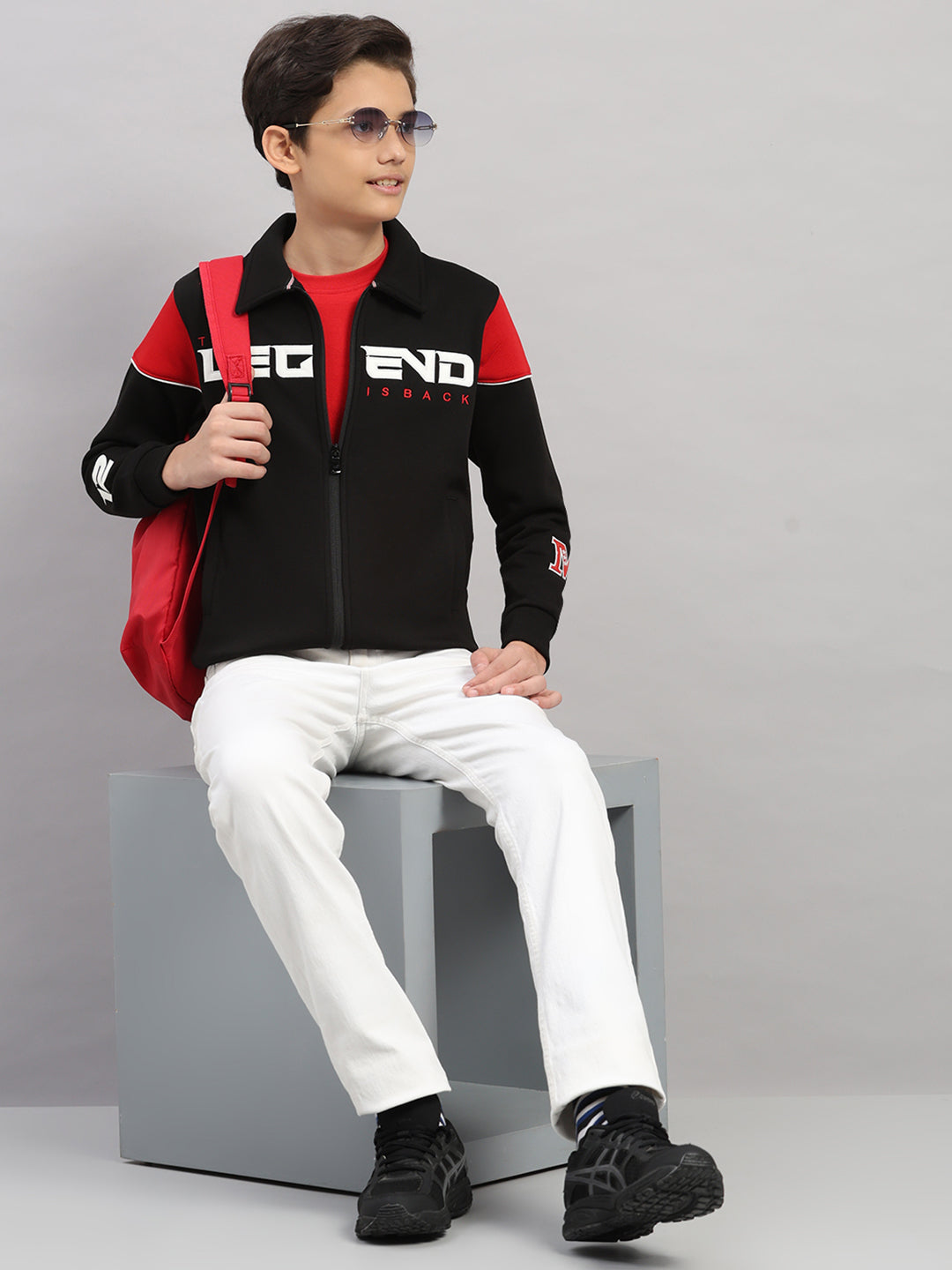 Boys Black Embroidered Collar Full Sleeve Shacket