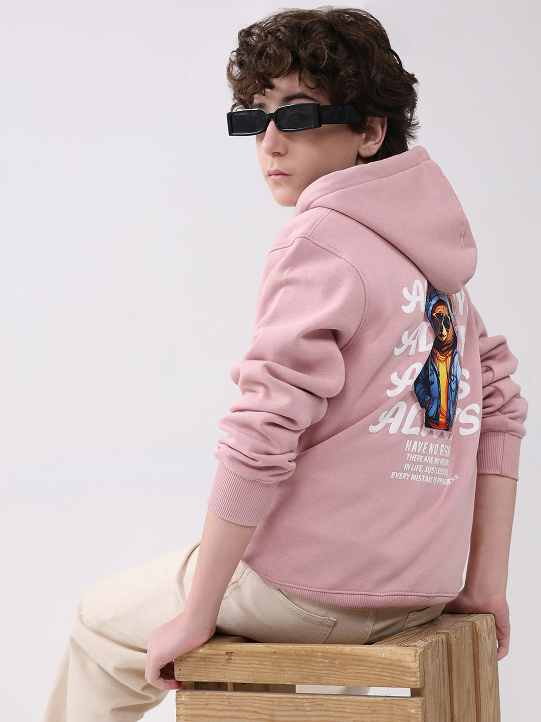 Boys Coral Printed Hooded Full Sleeve Sweatshirt