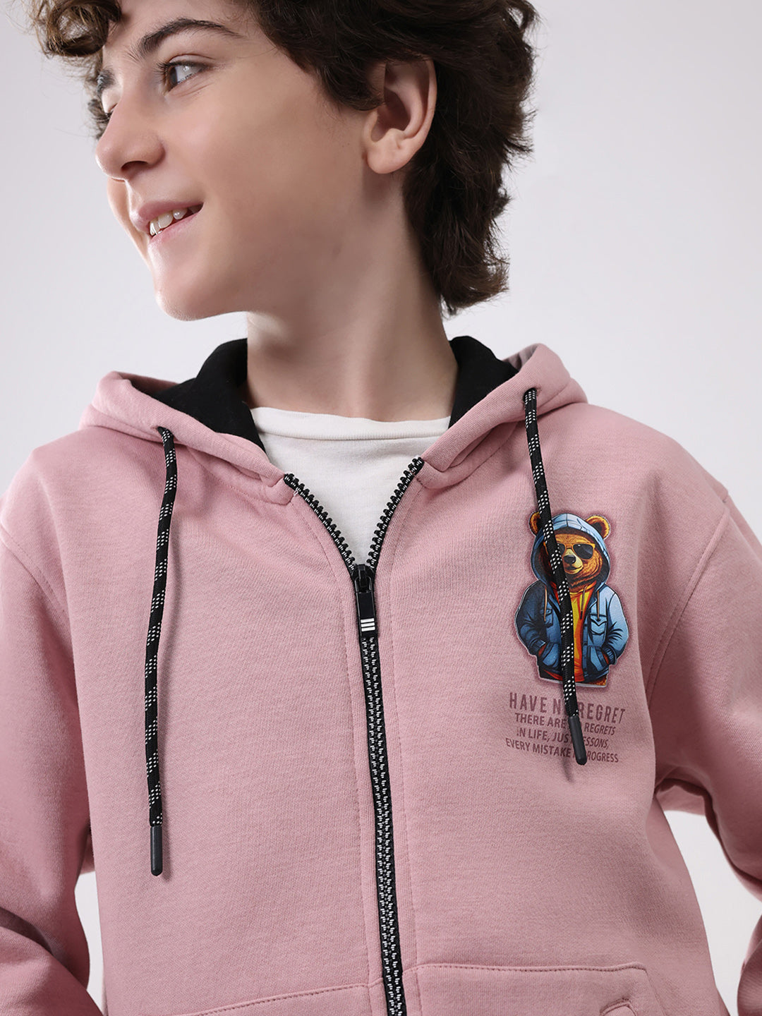 Boys Coral Printed Hooded Full Sleeve Sweatshirt