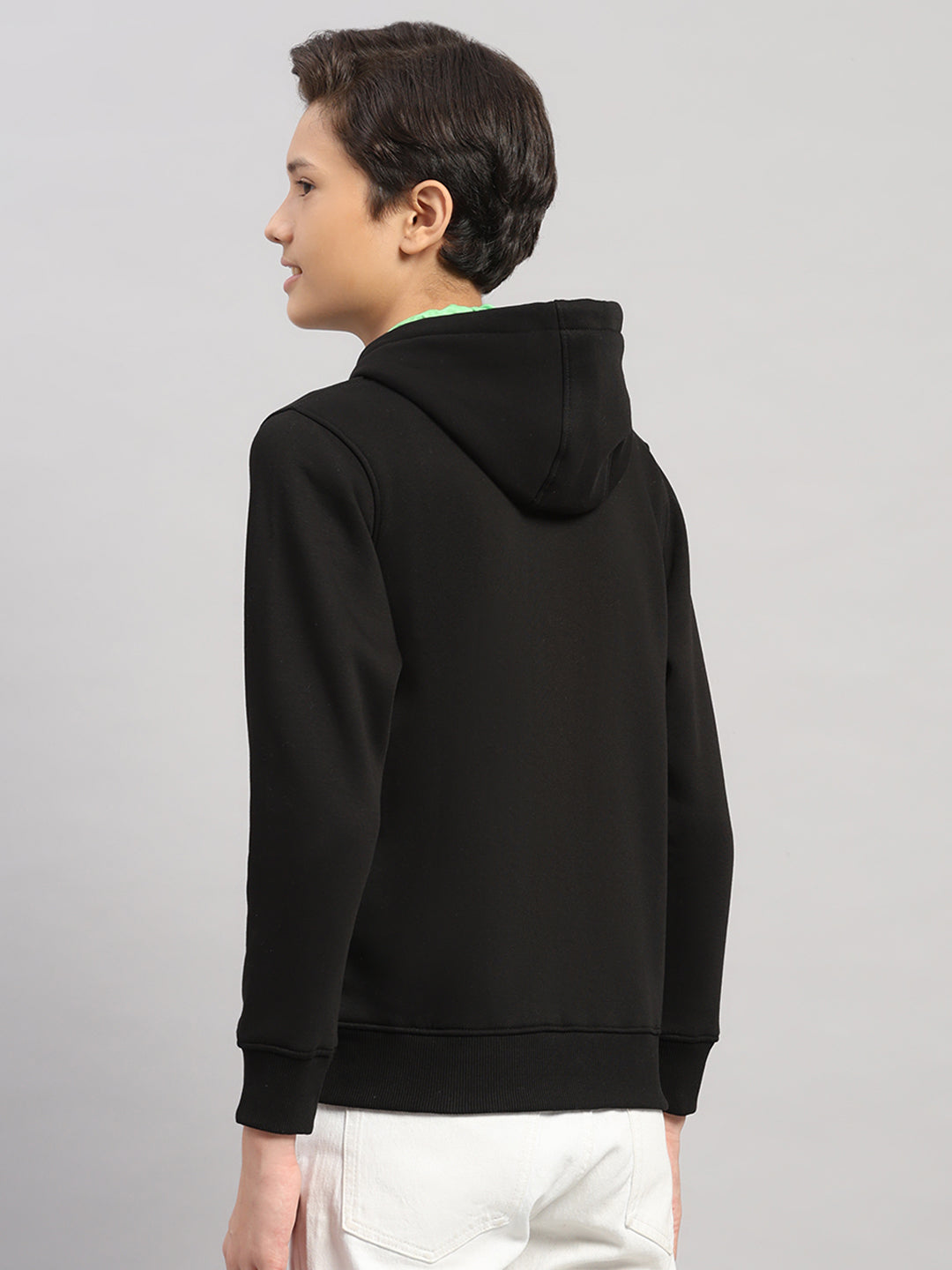 Boys Black Printed Hooded Full Sleeve Sweatshirt
