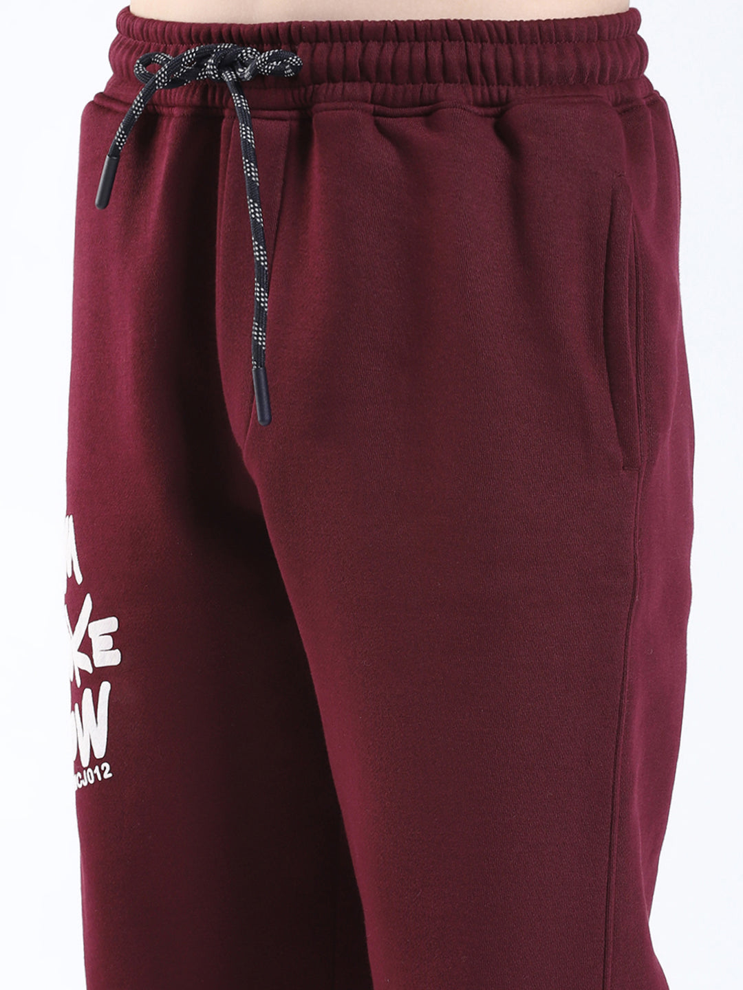 Boys Maroon Printed Round Neck Full Sleeve Winter Tracksuit