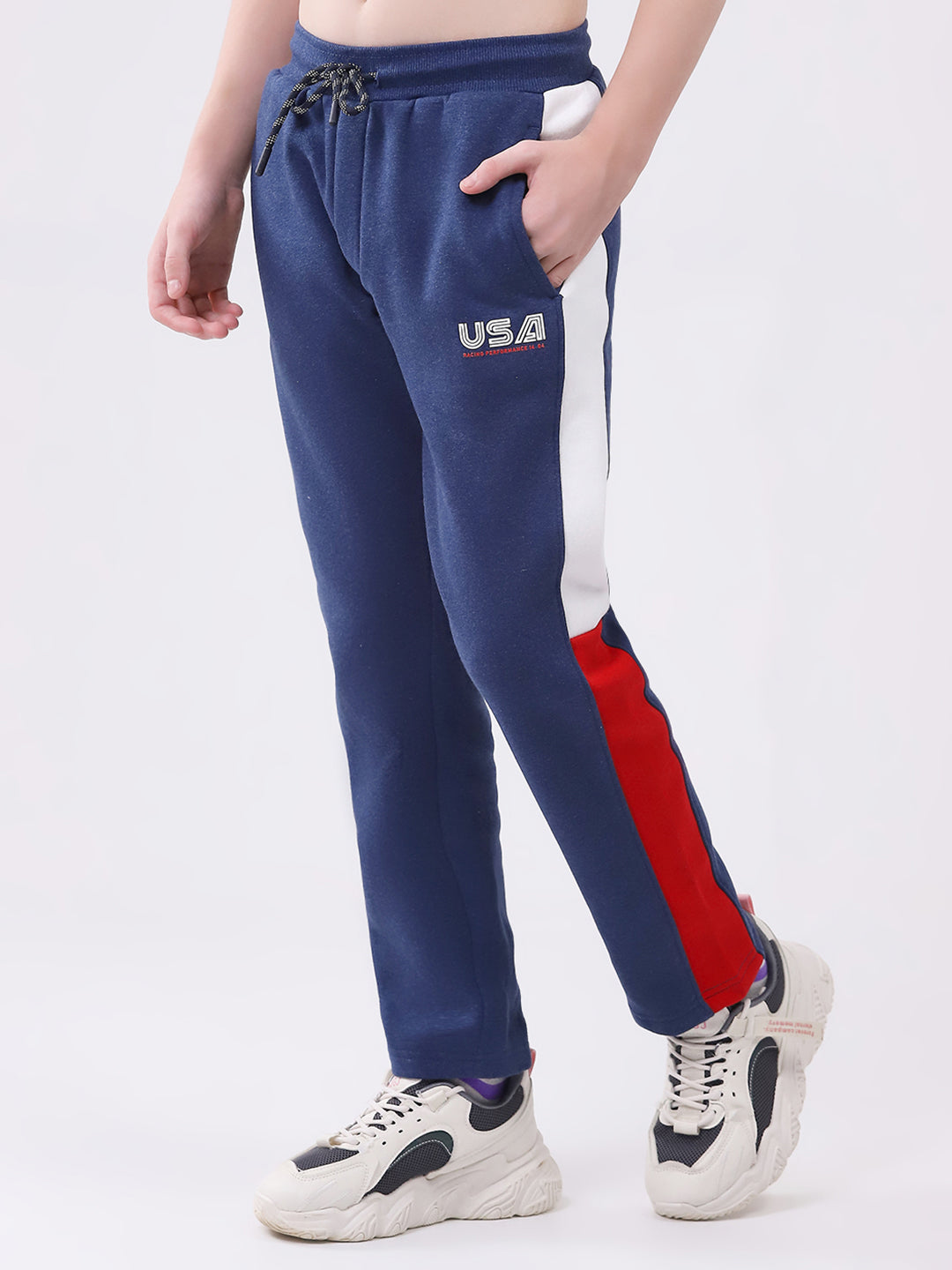 Boys Blue Printed Round Neck Full Sleeve Winter Tracksuit