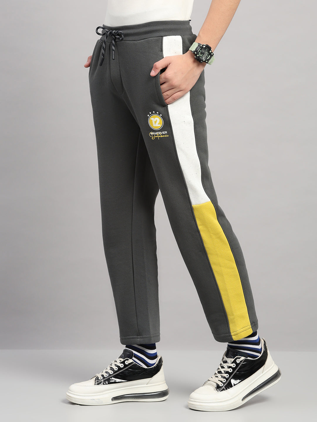 Boys Grey Printed Collar Full Sleeve Winter Tracksuit