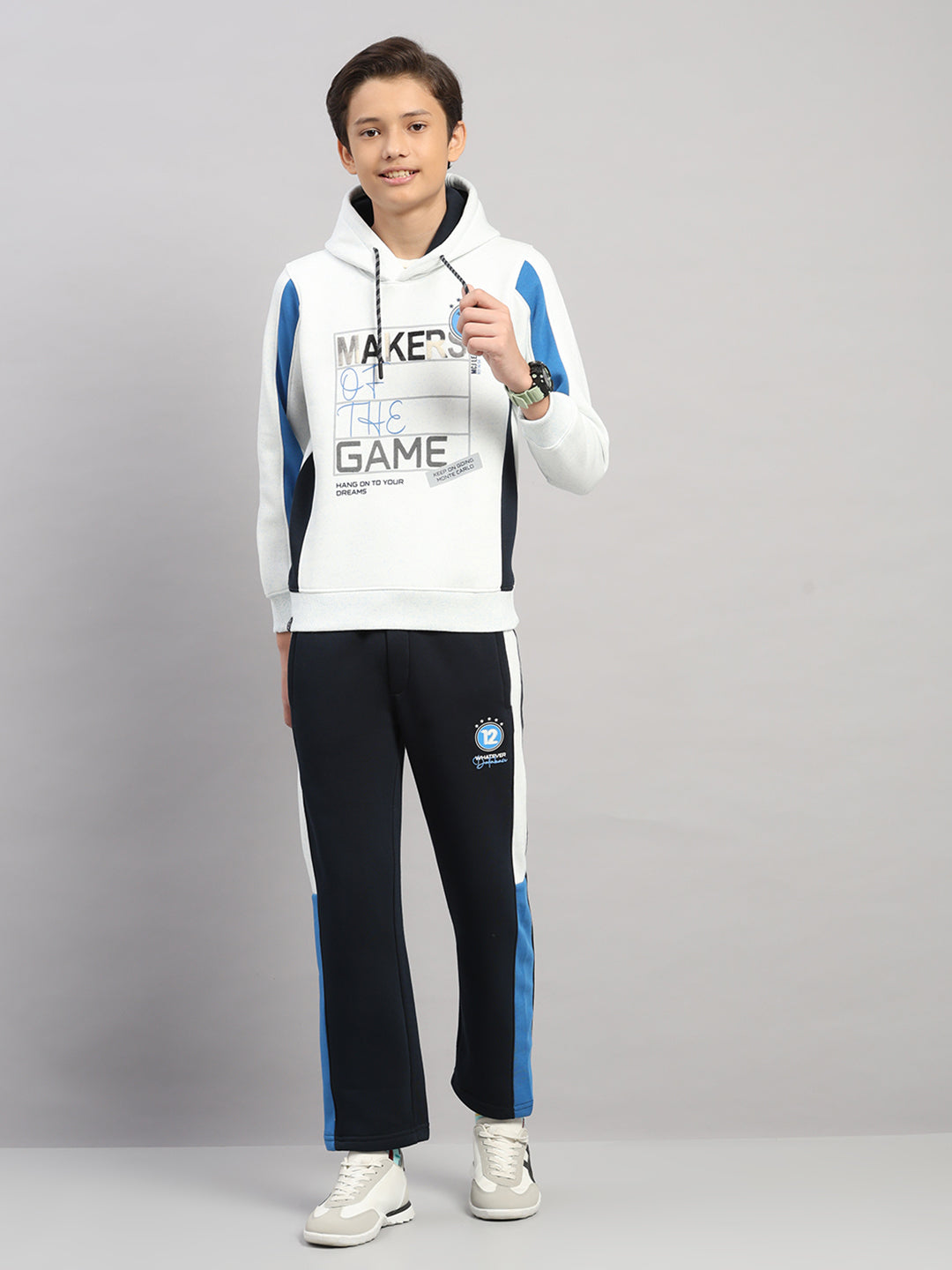 Boys Navy Blue Printed Collar Full Sleeve Winter Tracksuit