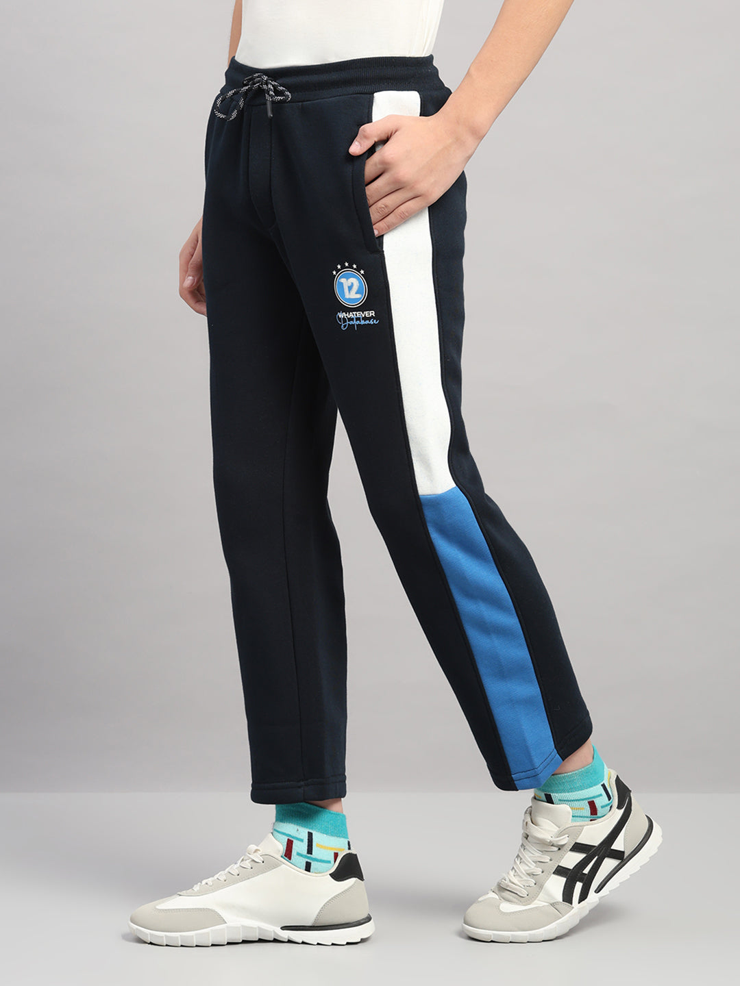 Boys Navy Blue Printed Collar Full Sleeve Winter Tracksuit