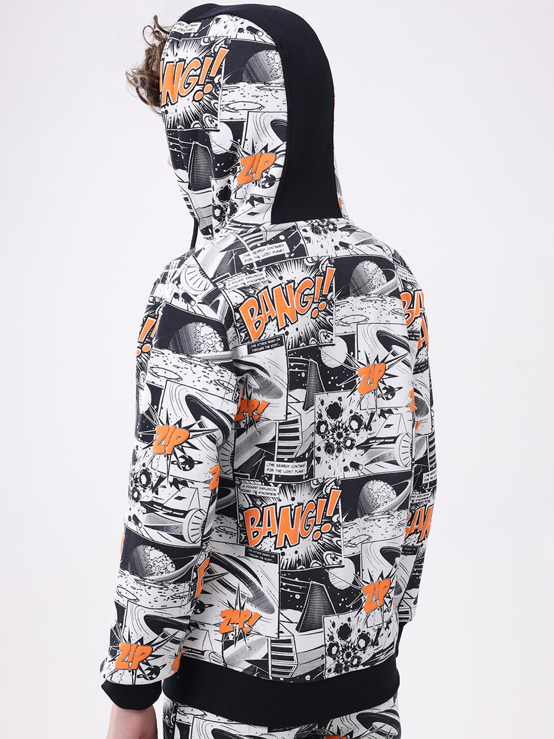 Boys Navy Blue Printed Hooded Full Sleeve Winter Tracksuit