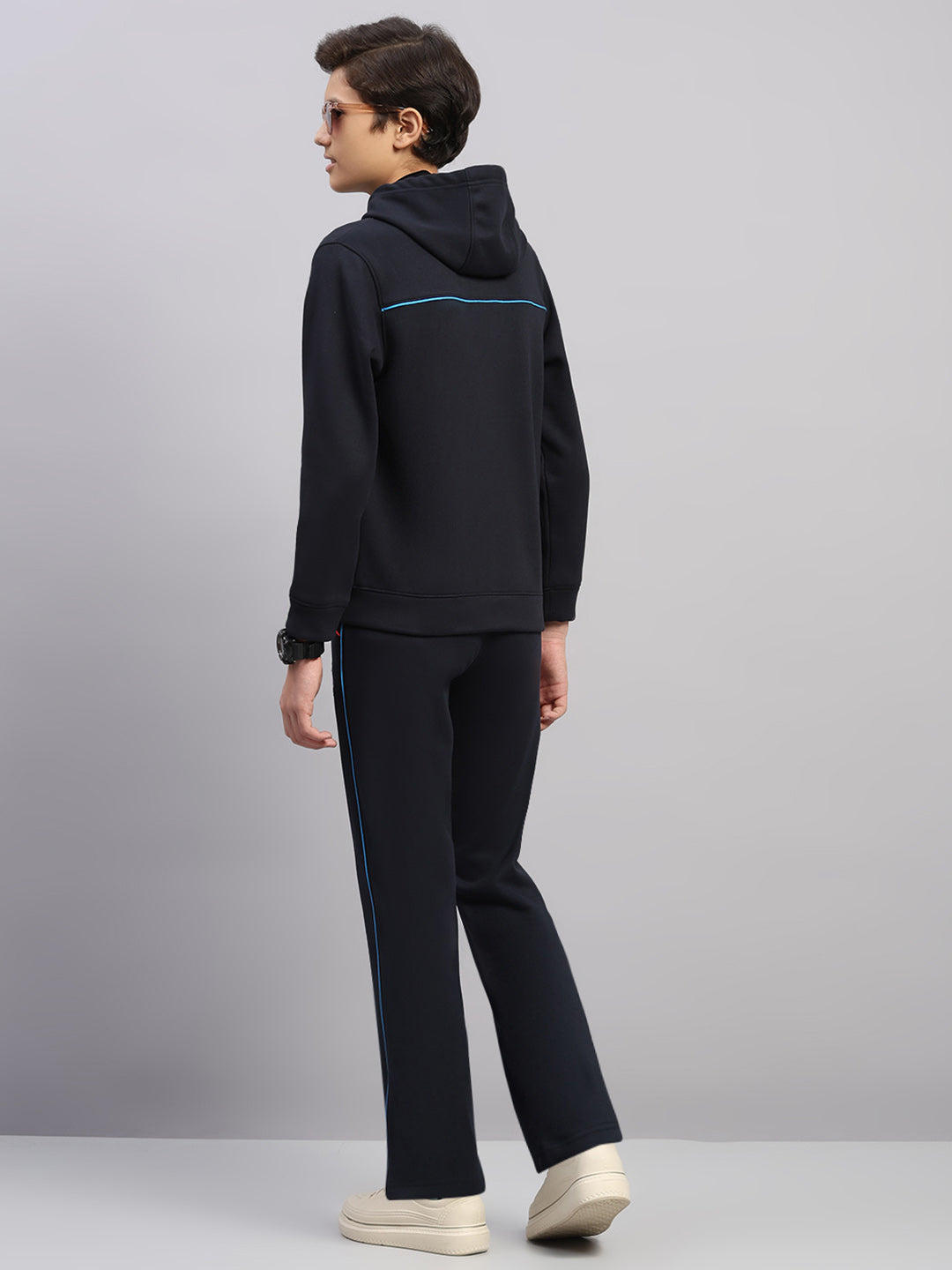 Boys Navy Blue Embroidered Collar Full Sleeve Winter Tracksuit