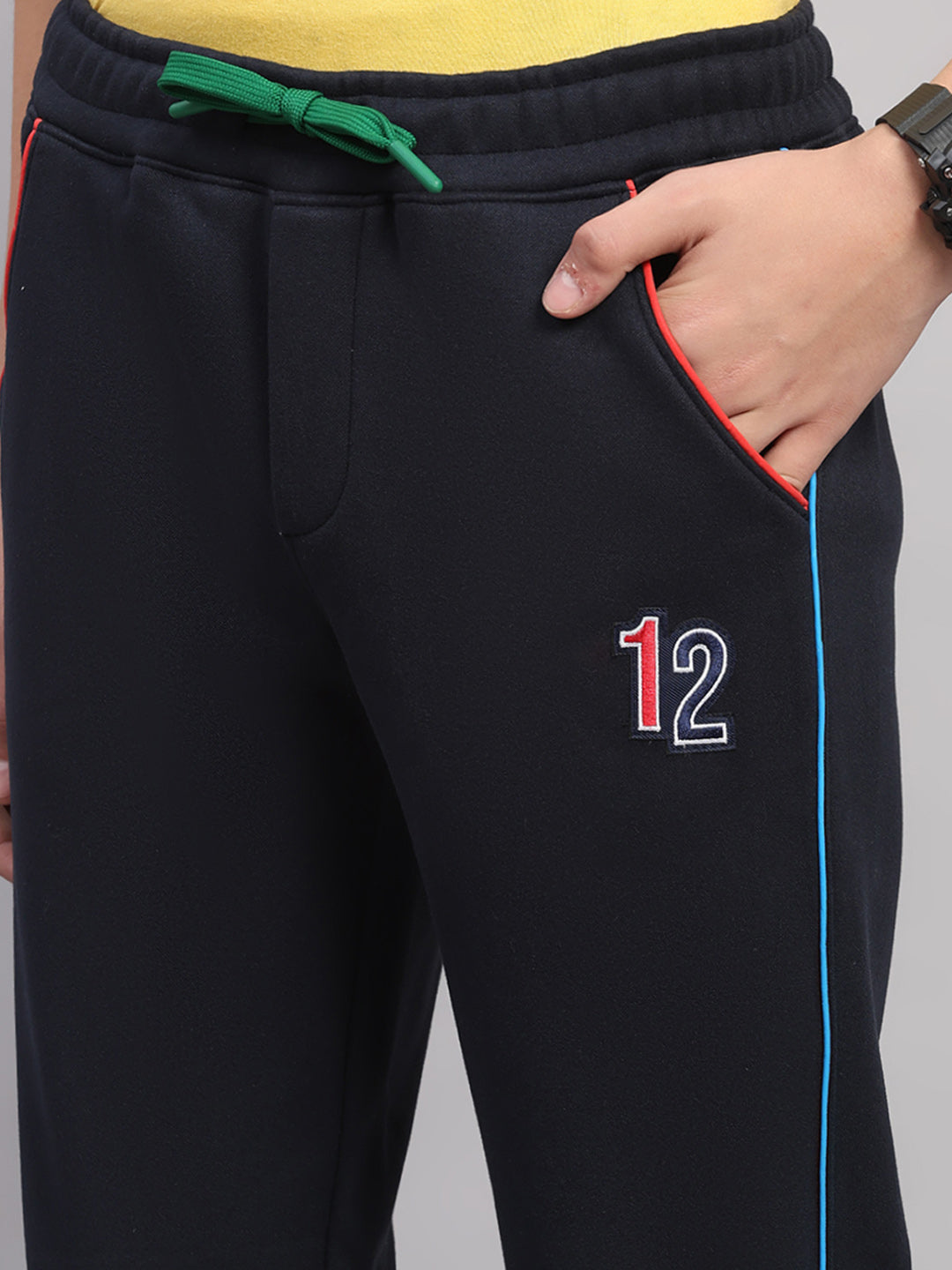 Boys Navy Blue Embroidered Collar Full Sleeve Winter Tracksuit