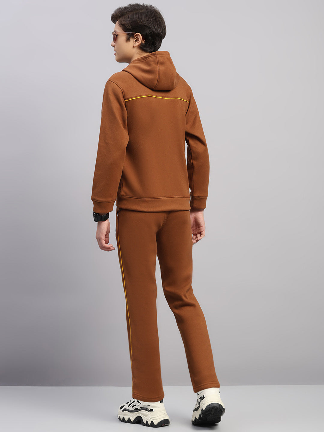 Boys Tan Embroidered Collar Full Sleeve Winter Tracksuit