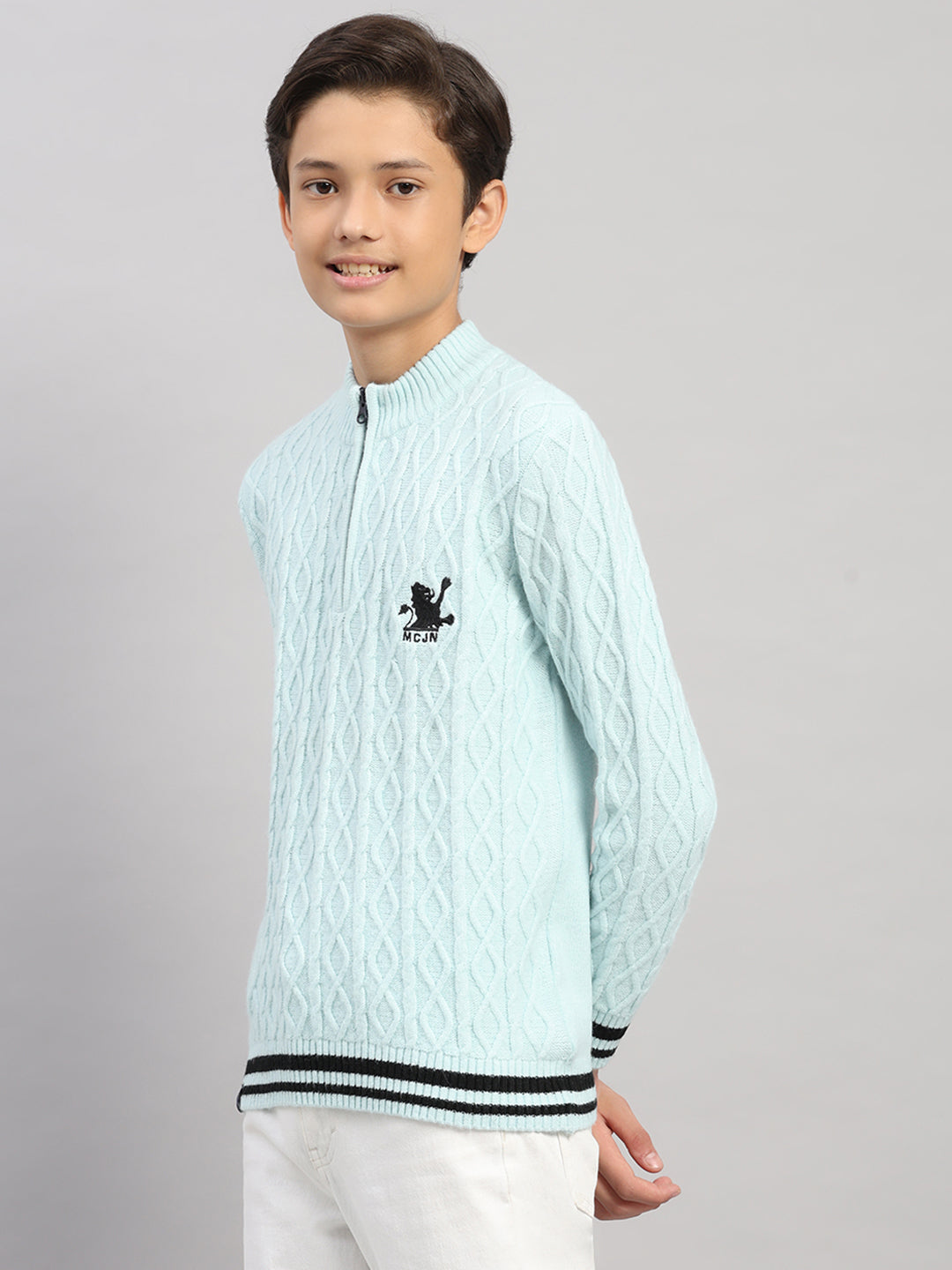 Boys Blue Stripe Collar Full Sleeve Pullover
