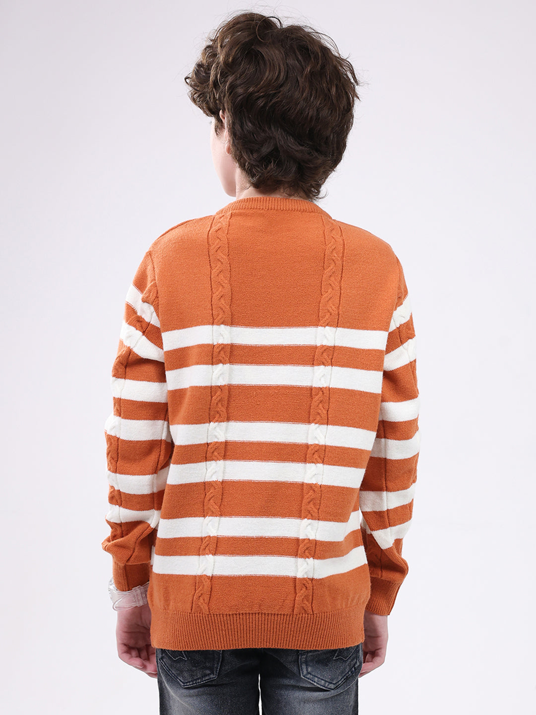 Boys Rust Self Design Round Neck Full Sleeve Pullover