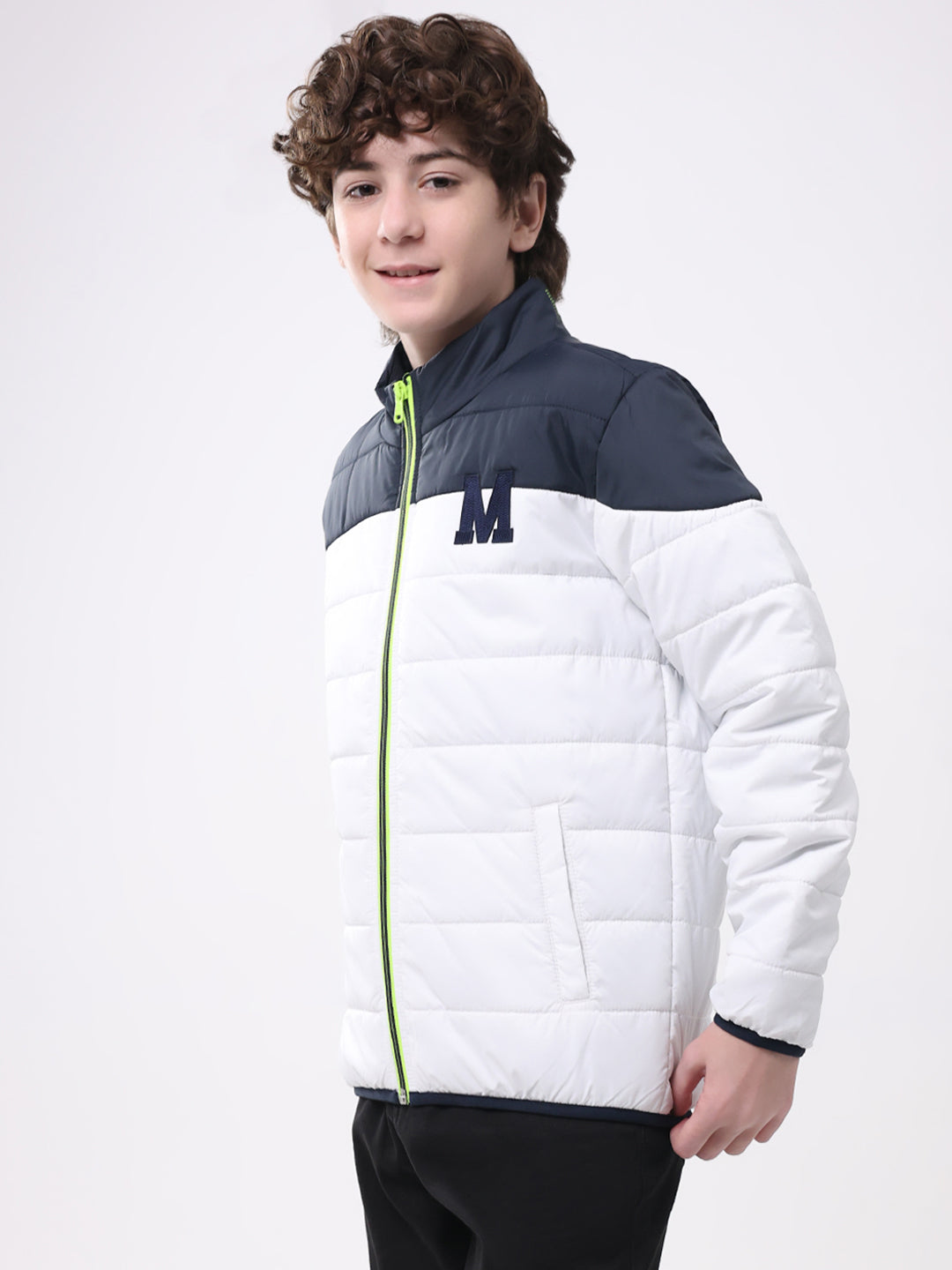Boys White Solid Mock Neck Full Sleeve Boys Jacket