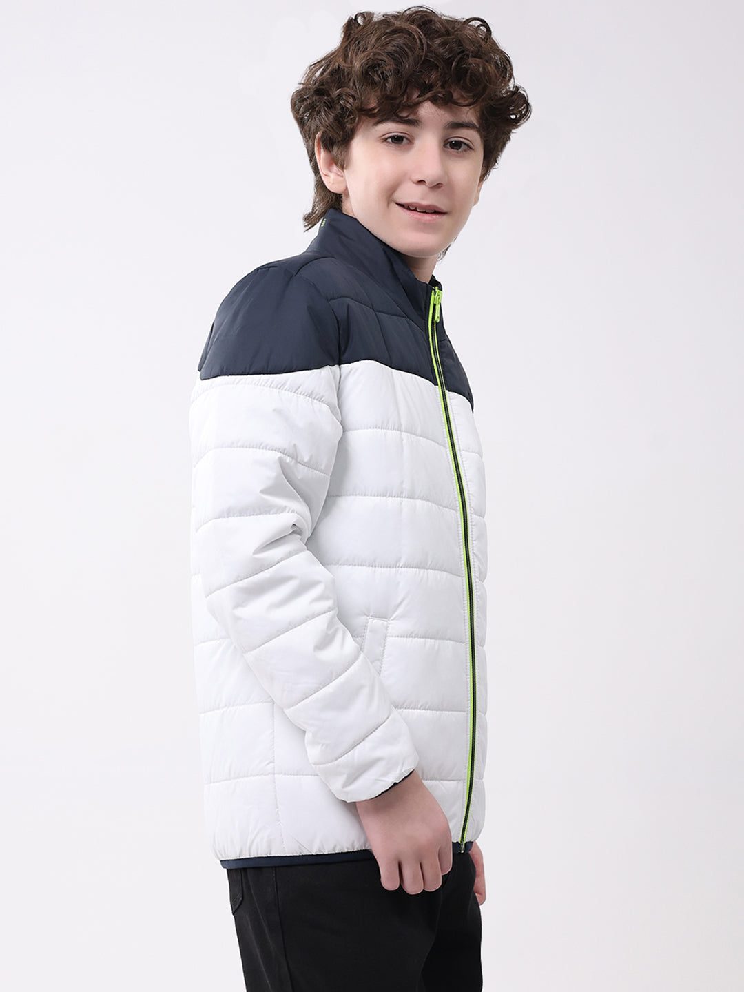 Boys White Solid Mock Neck Full Sleeve Boys Jacket