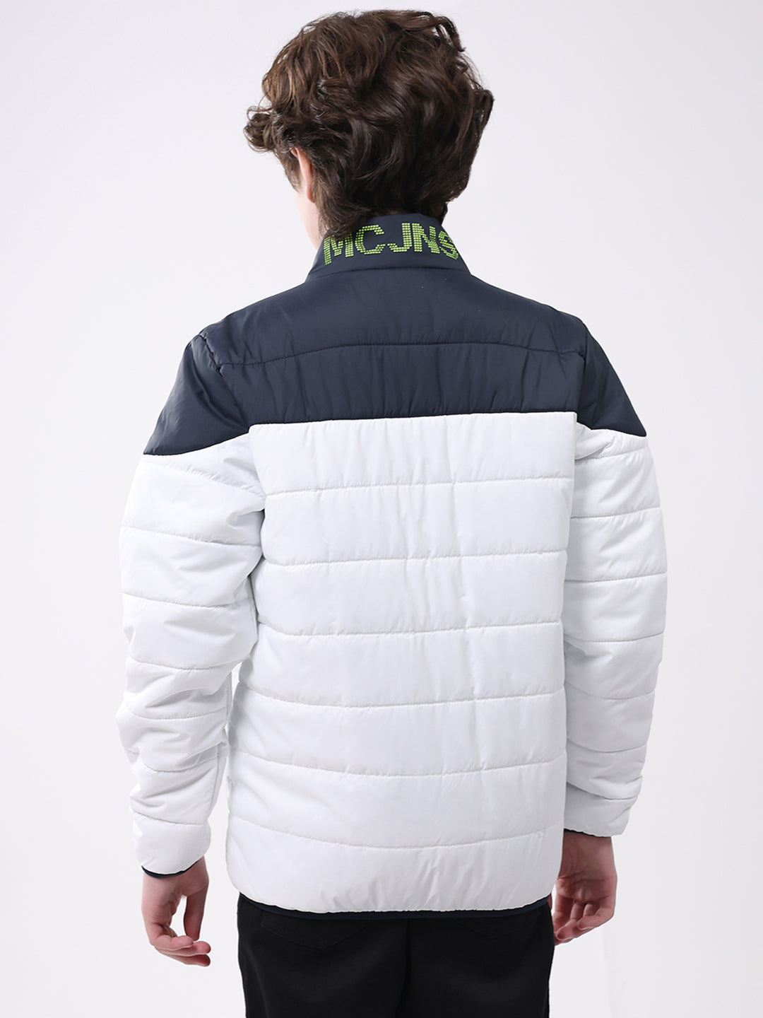 Boys White Solid Mock Neck Full Sleeve Boys Jacket