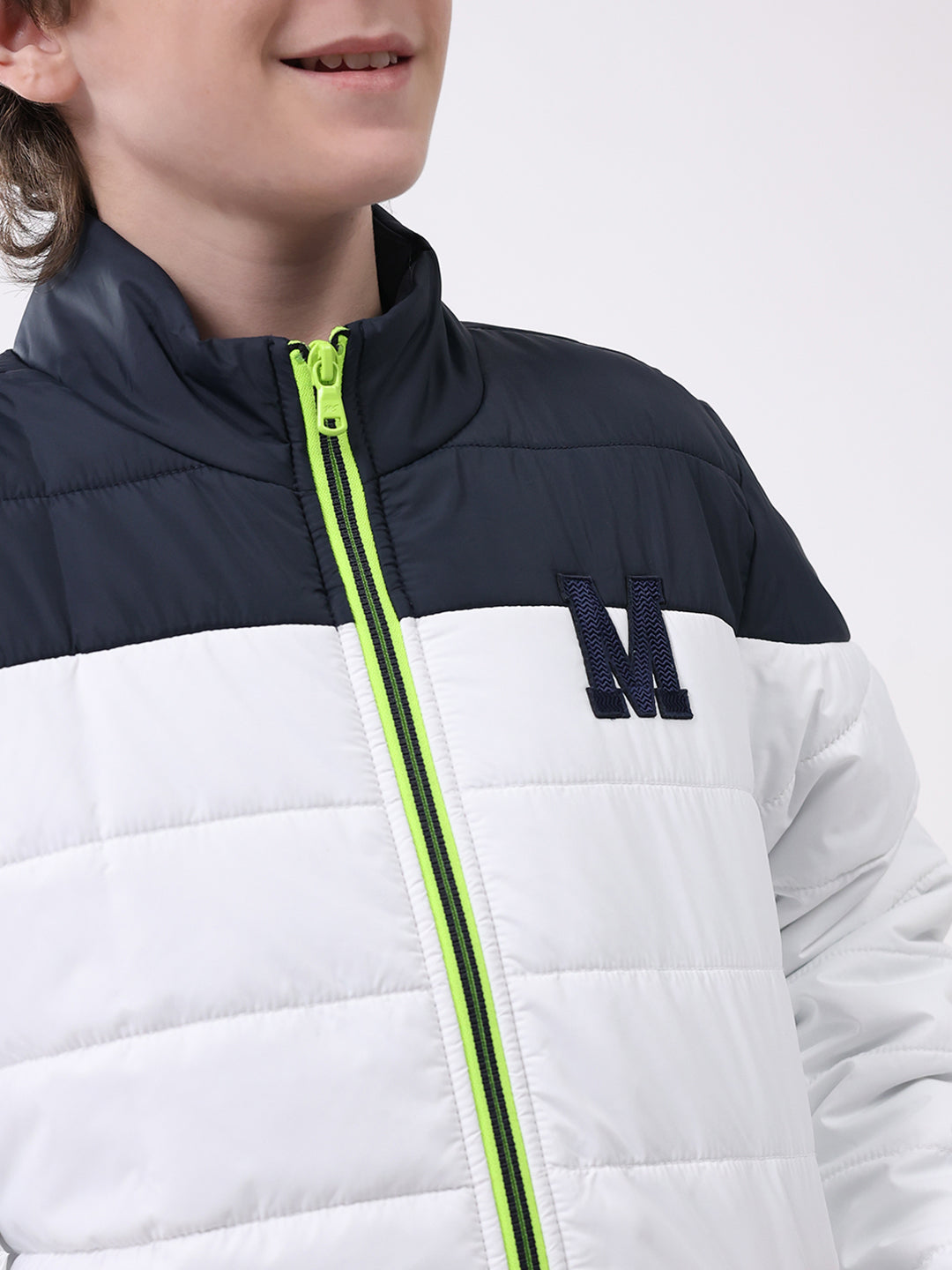 Boys White Solid Mock Neck Full Sleeve Boys Jacket