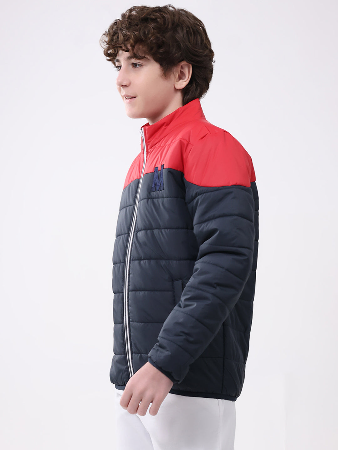 Boys Navy Blue Solid Mock Neck Full Sleeve Boys Jacket