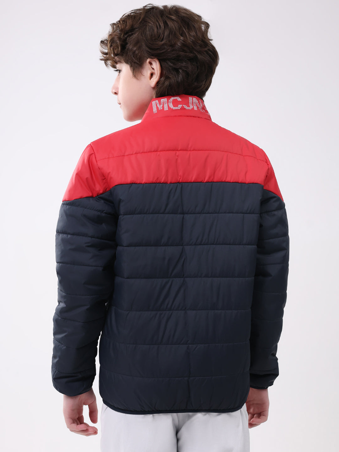 Boys Navy Blue Solid Mock Neck Full Sleeve Boys Jacket