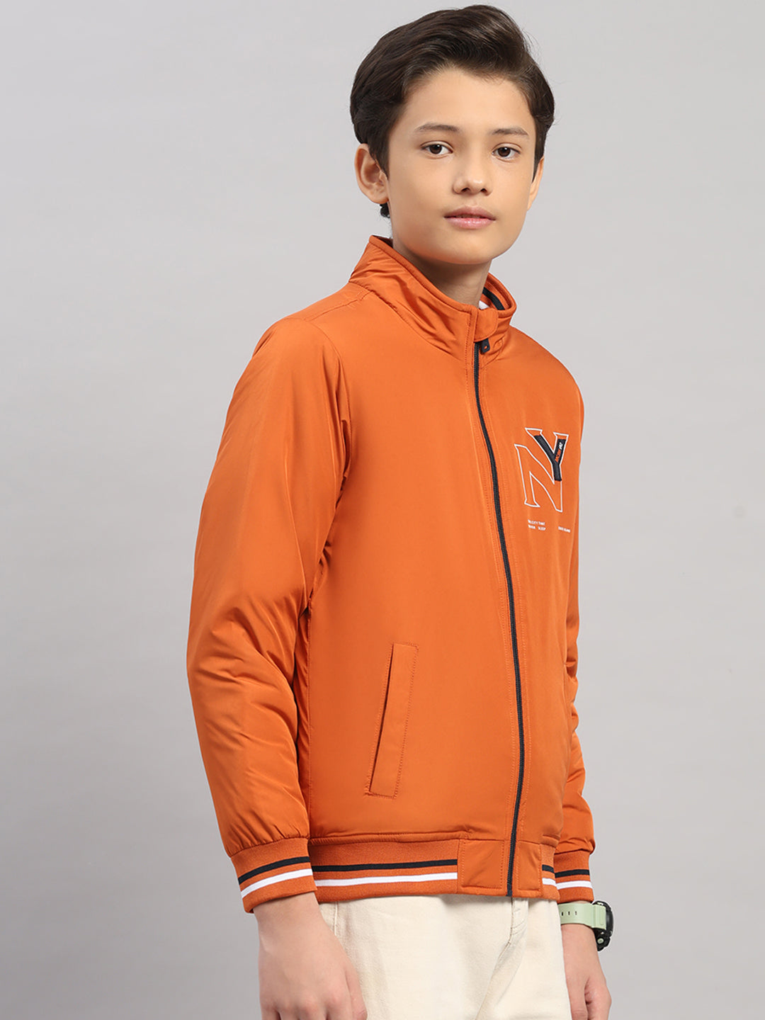 Boys Rust Solid Collar Full Sleeve Jacket