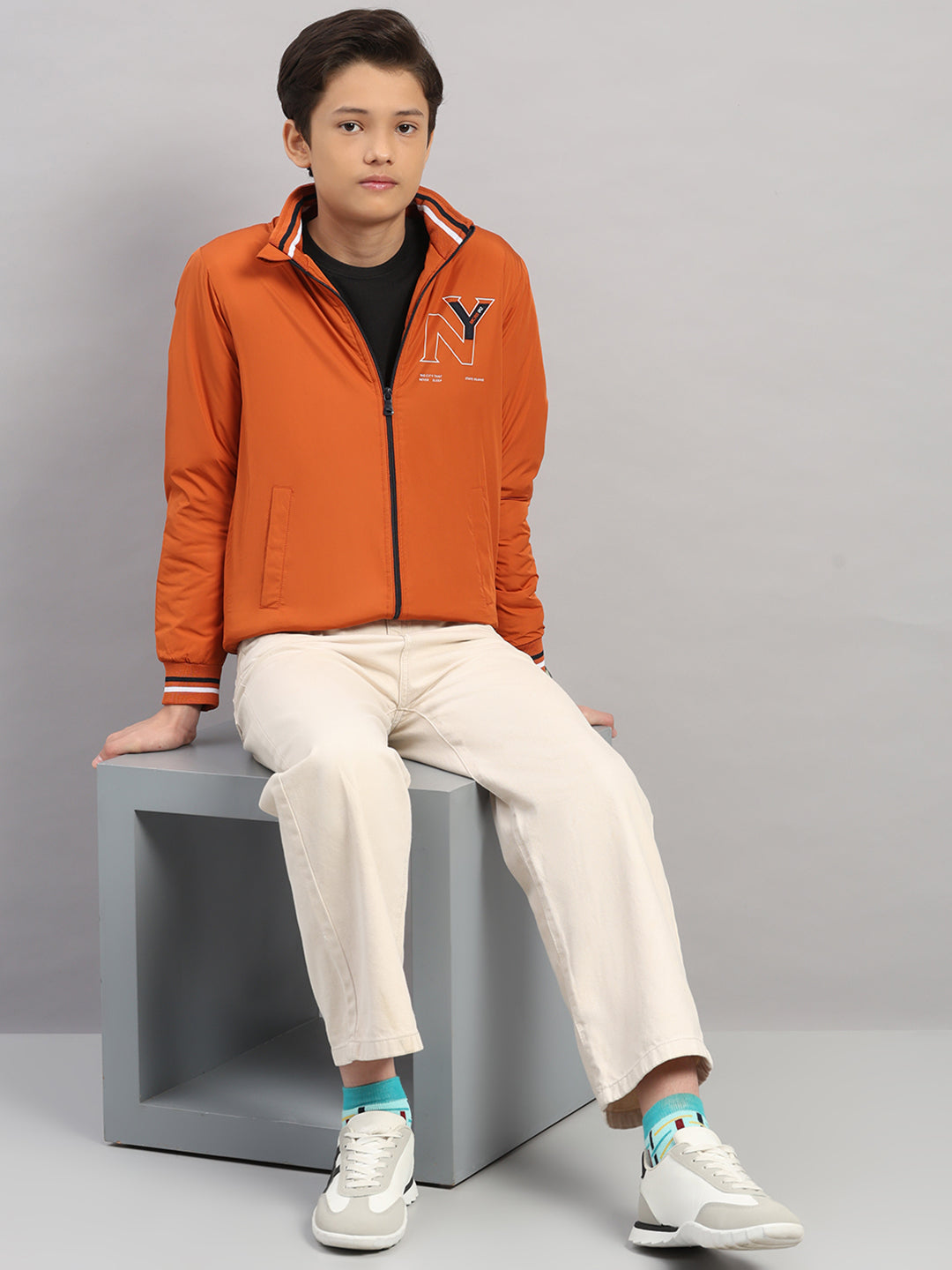 Boys Rust Solid Collar Full Sleeve Jacket