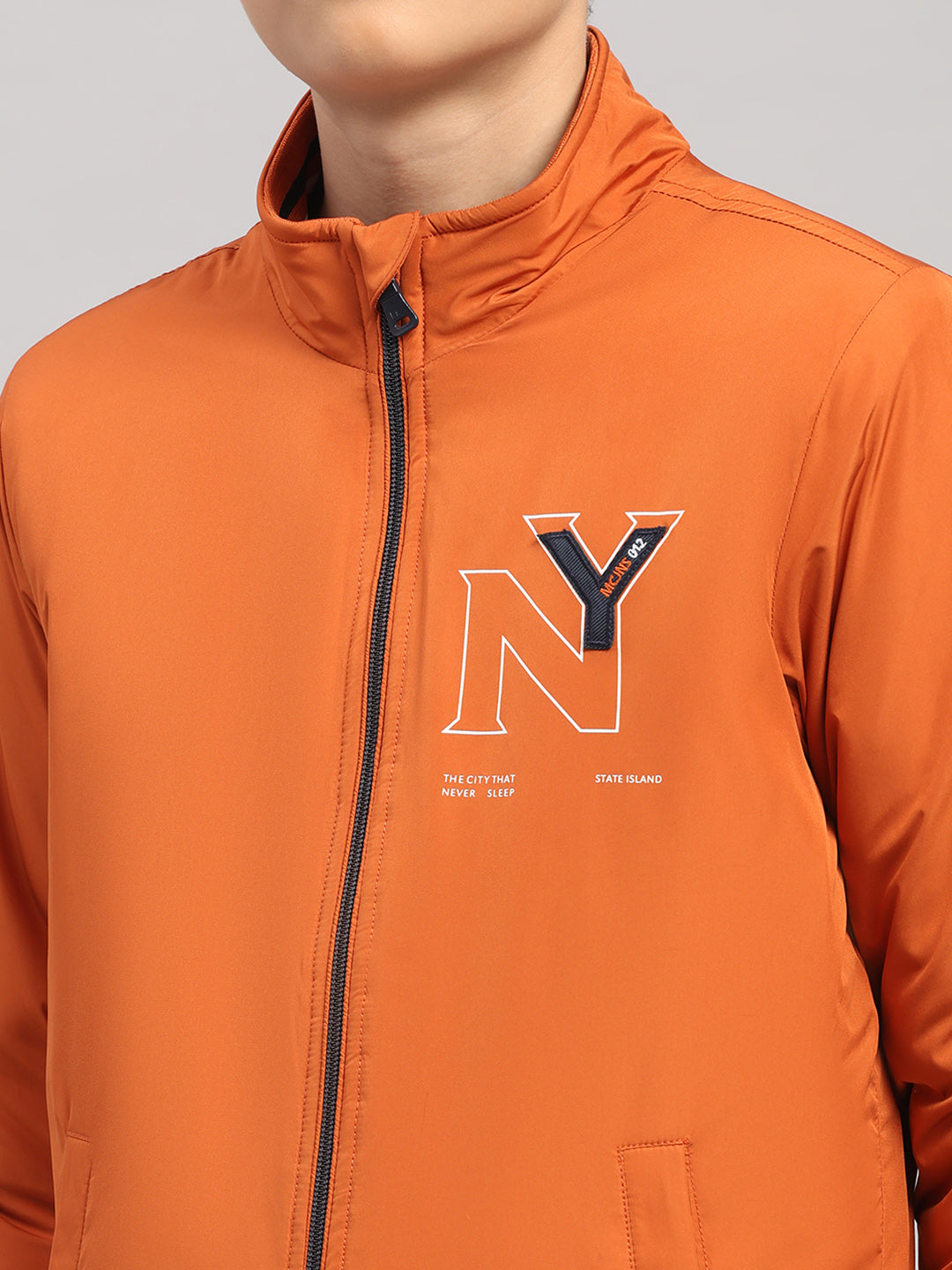 Boys Rust Solid Collar Full Sleeve Jacket