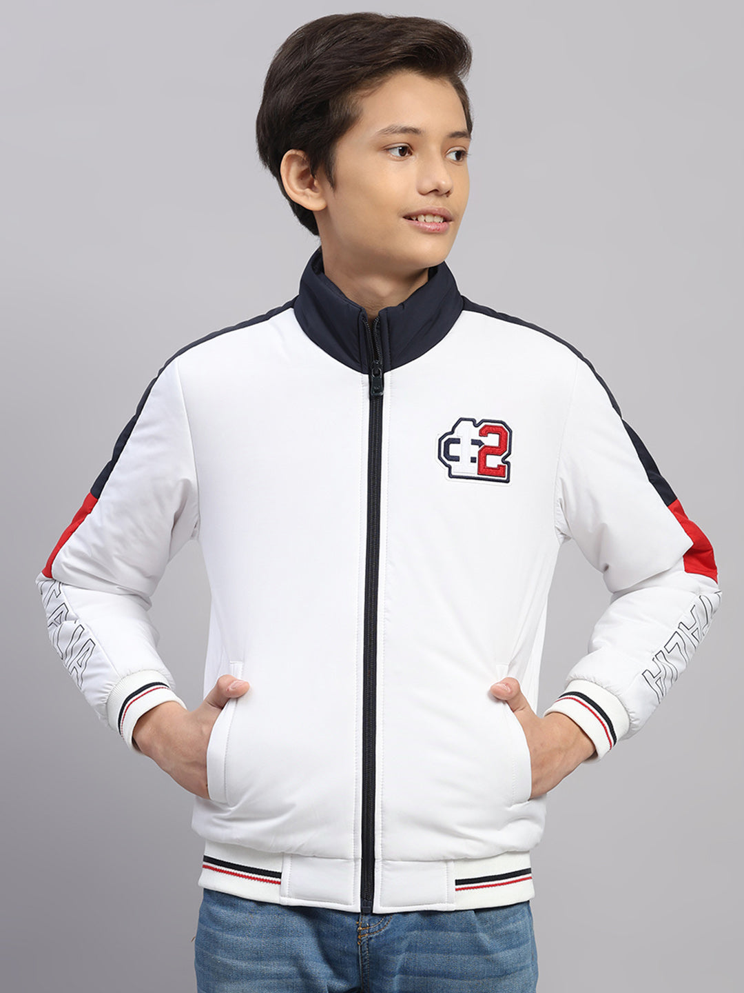 Boys White Embroidered Collar Full Sleeve Jacket