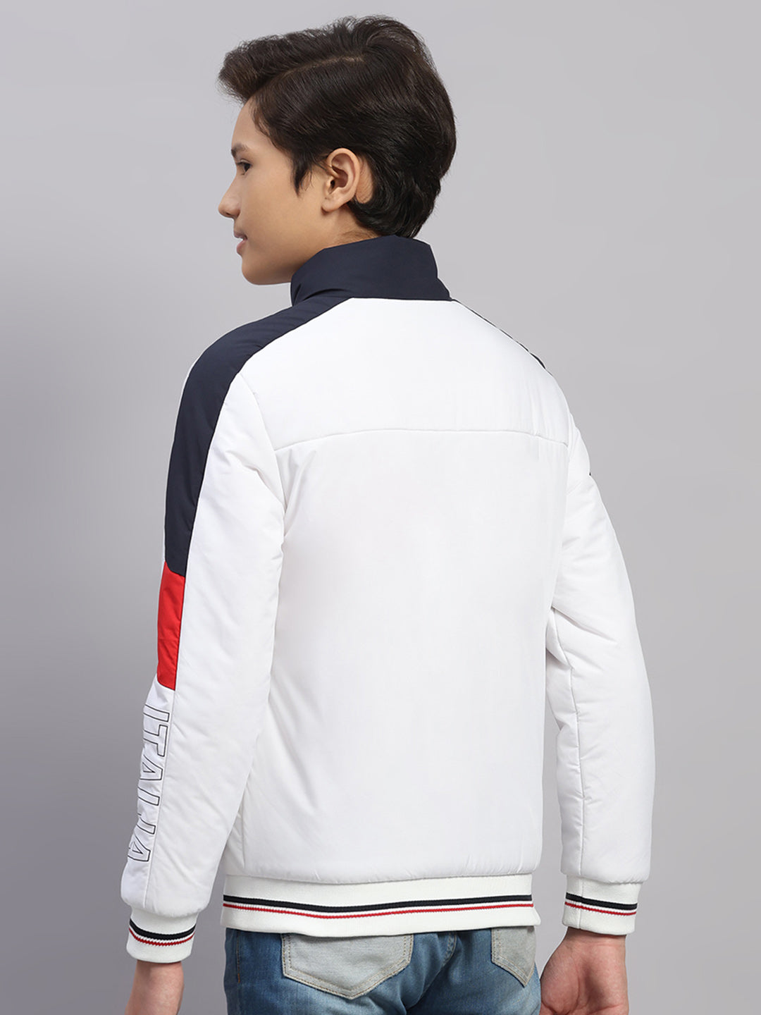 Boys White Embroidered Collar Full Sleeve Jacket