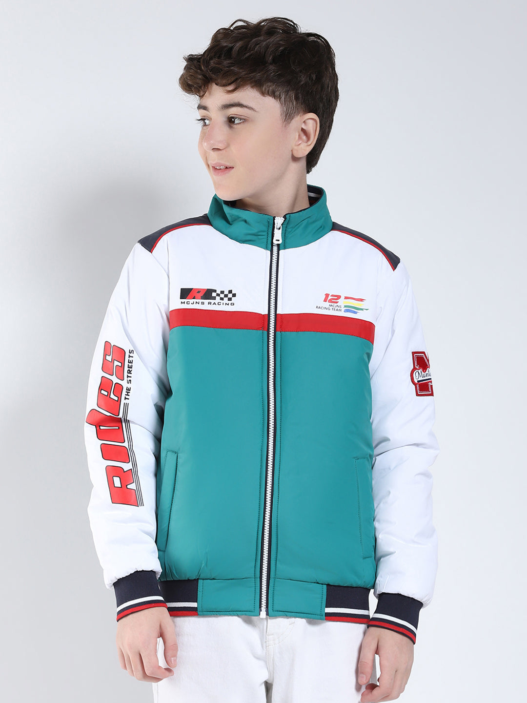 Boys Green Printed Collar Full Sleeve Boys Jacket