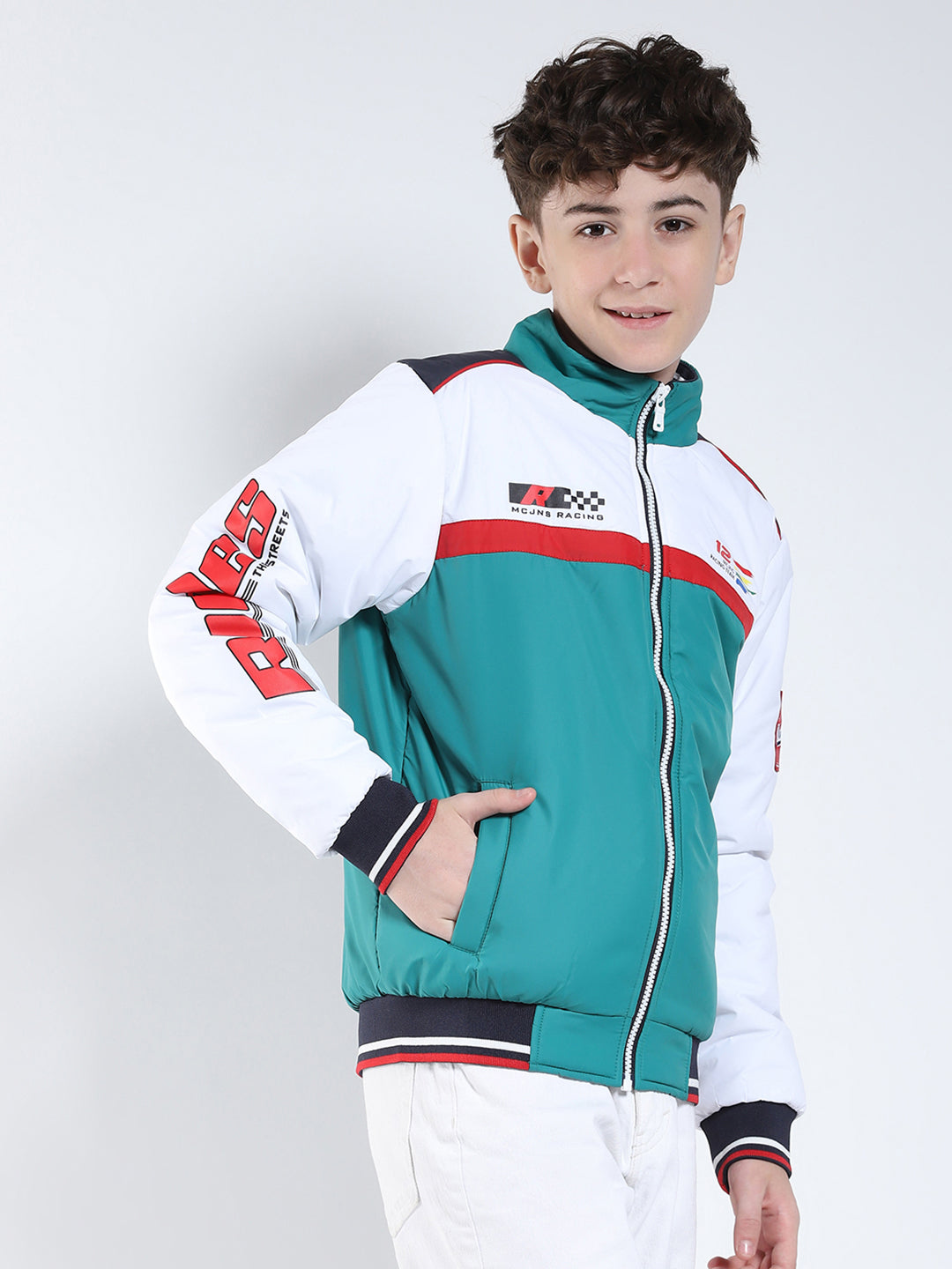 Boys Green Printed Collar Full Sleeve Boys Jacket