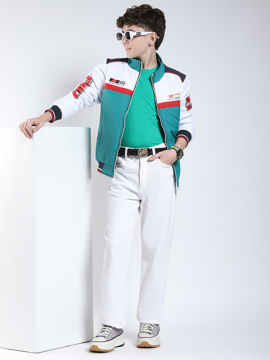 Boys Green Printed Collar Full Sleeve Boys Jacket