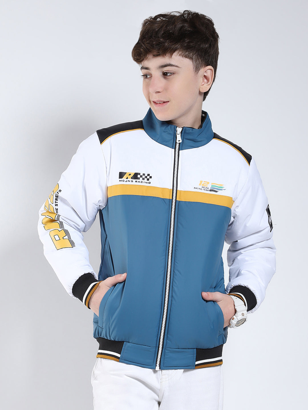 Boys Blue Printed Collar Full Sleeve Boys Jacket