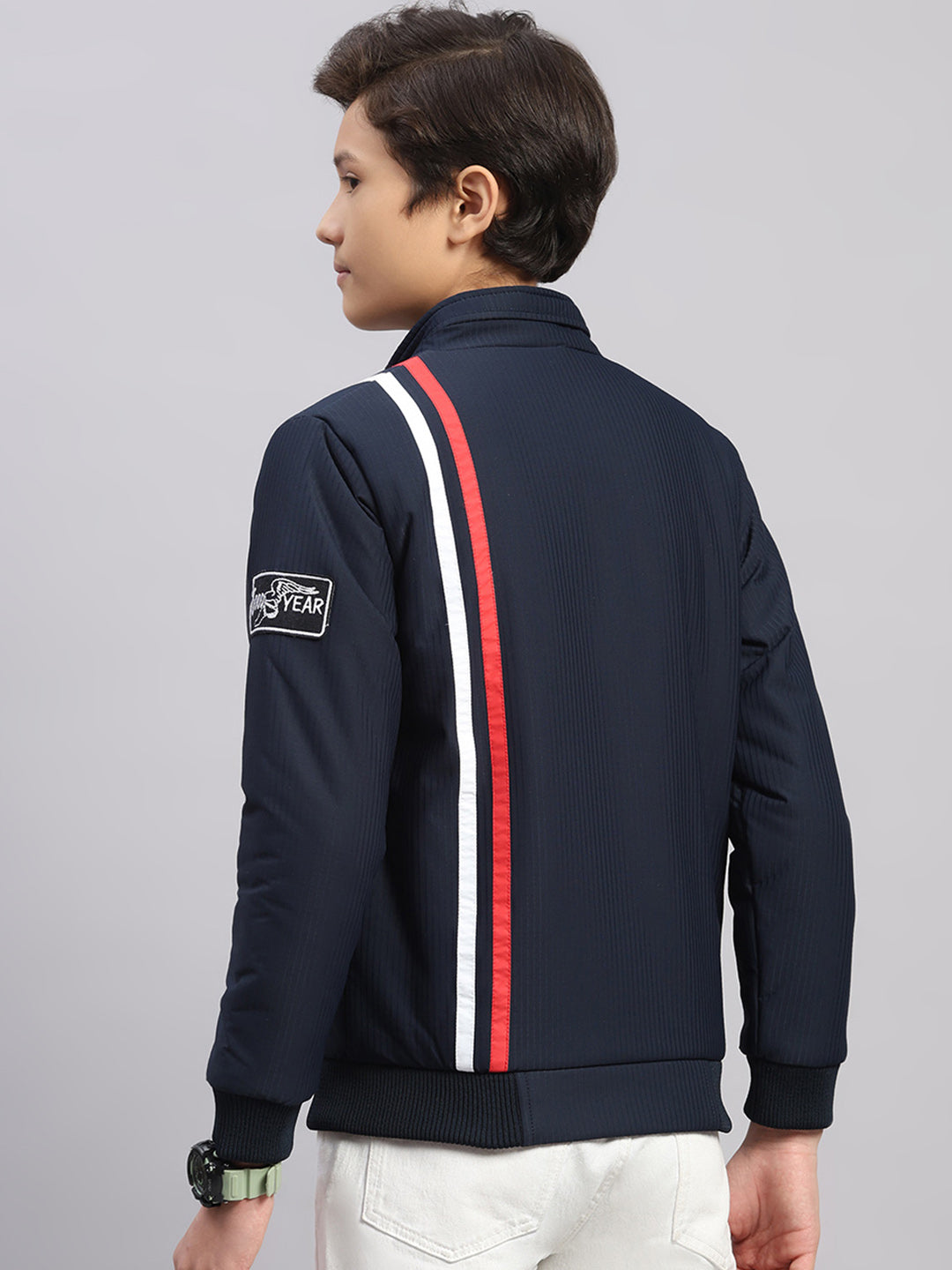 Boys Navy Blue Embroidered Collar Full Sleeve Jacket
